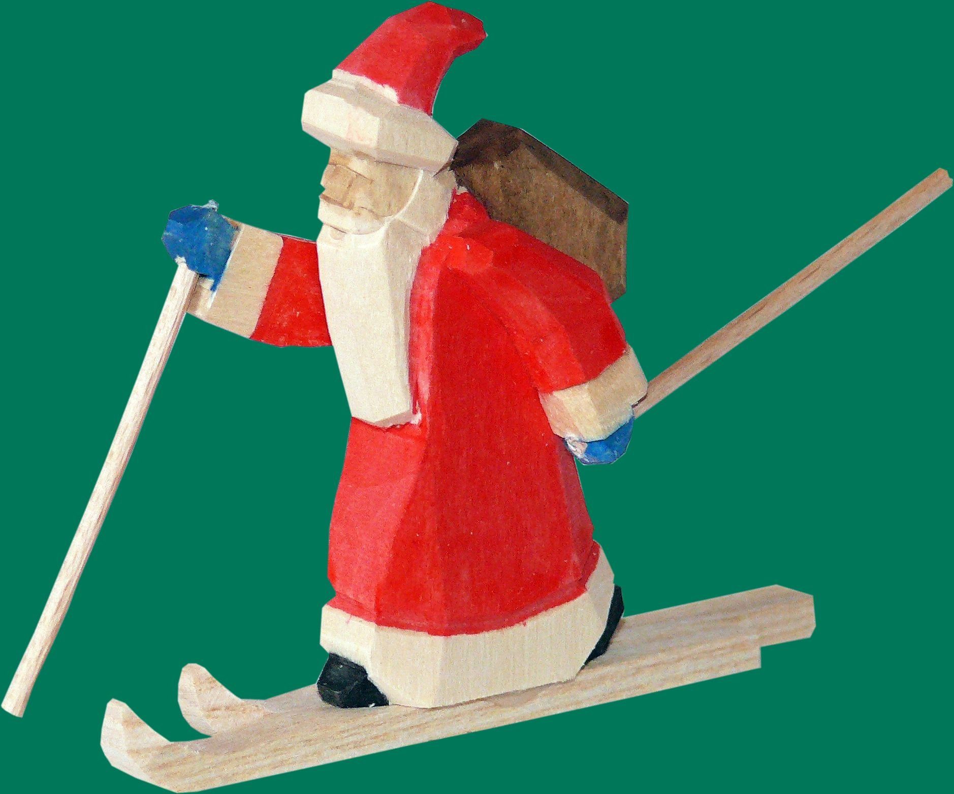 Weihnachtsfigur Weihnachtsfigur Weihnachtsmann auf Ski geschnitzt Höhe 6cm NEU