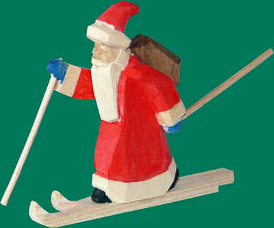 Weihnachtsfigur Weihnachtsfigur Weihnachtsmann auf Ski geschnitzt Höhe 6cm NEU
