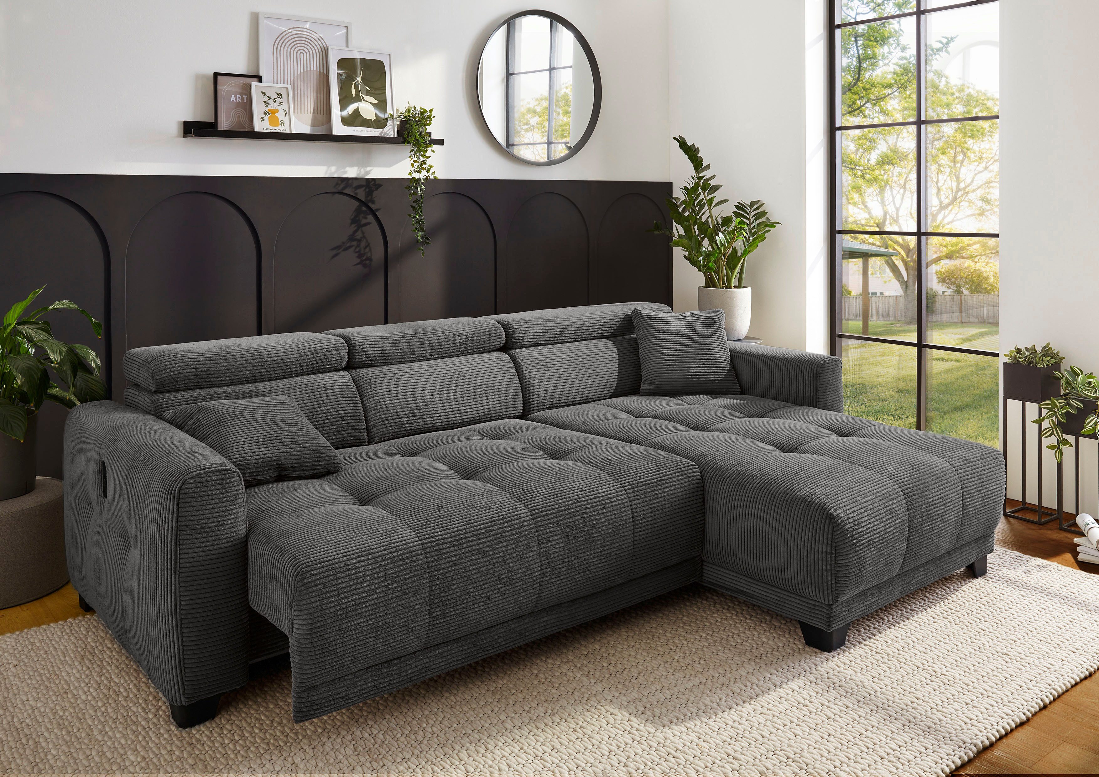 Jockenhöfer Gruppe Ecksofa Cremona L-Form, B: 263 cm, mit 30 cm elektr. Sitztiefenverstellung, 140kg Belastbarkeit je Sitz, Kopfteilverstellung & USB-Anschluss