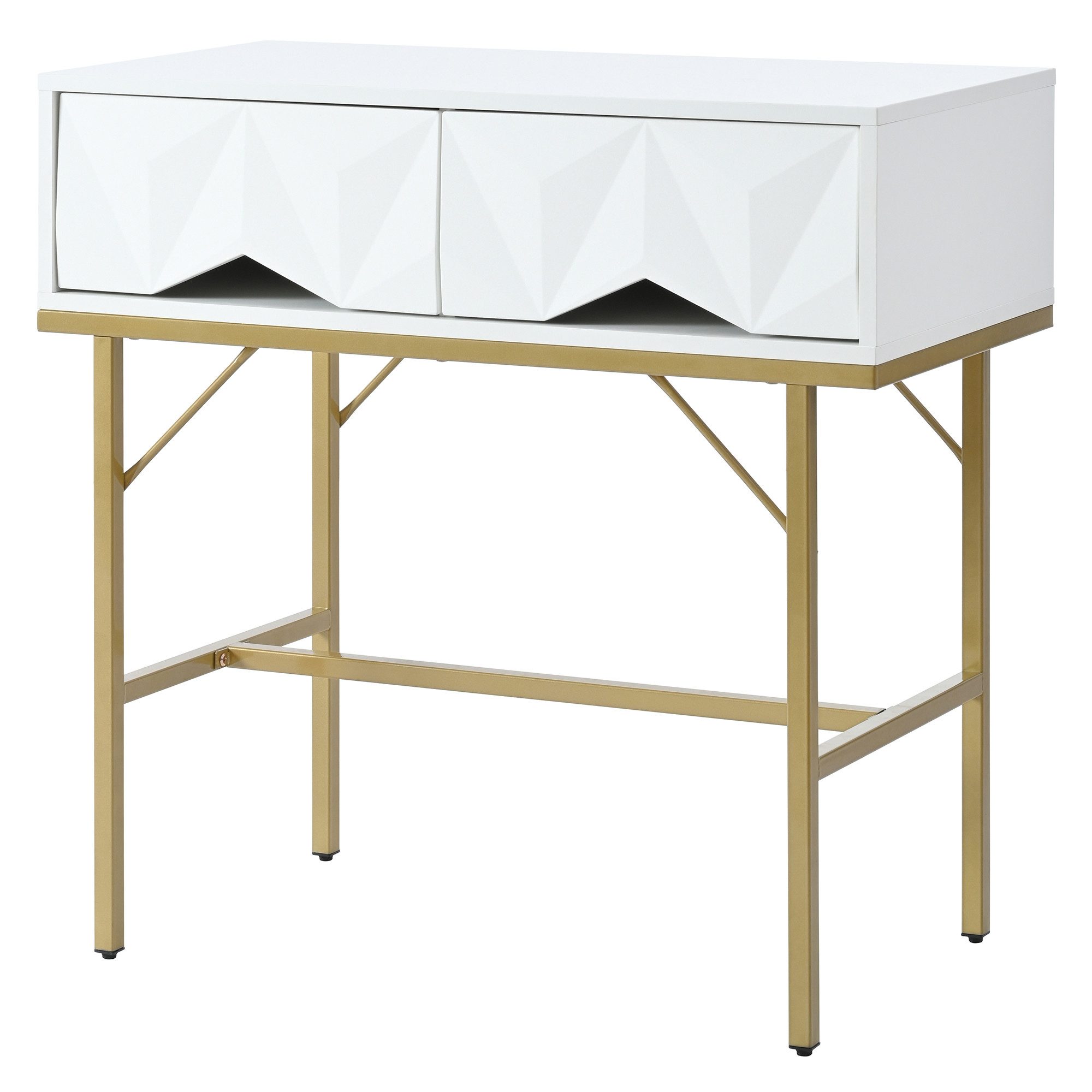 Rutaqian Konsolentisch Moderner Konsolentisch, geometrisches, dreidimensionales Schubladen (1-St., 80x40x80cm), für Eingang und Wohnzimmer (Weiß + Schwarz/goldene Beine)