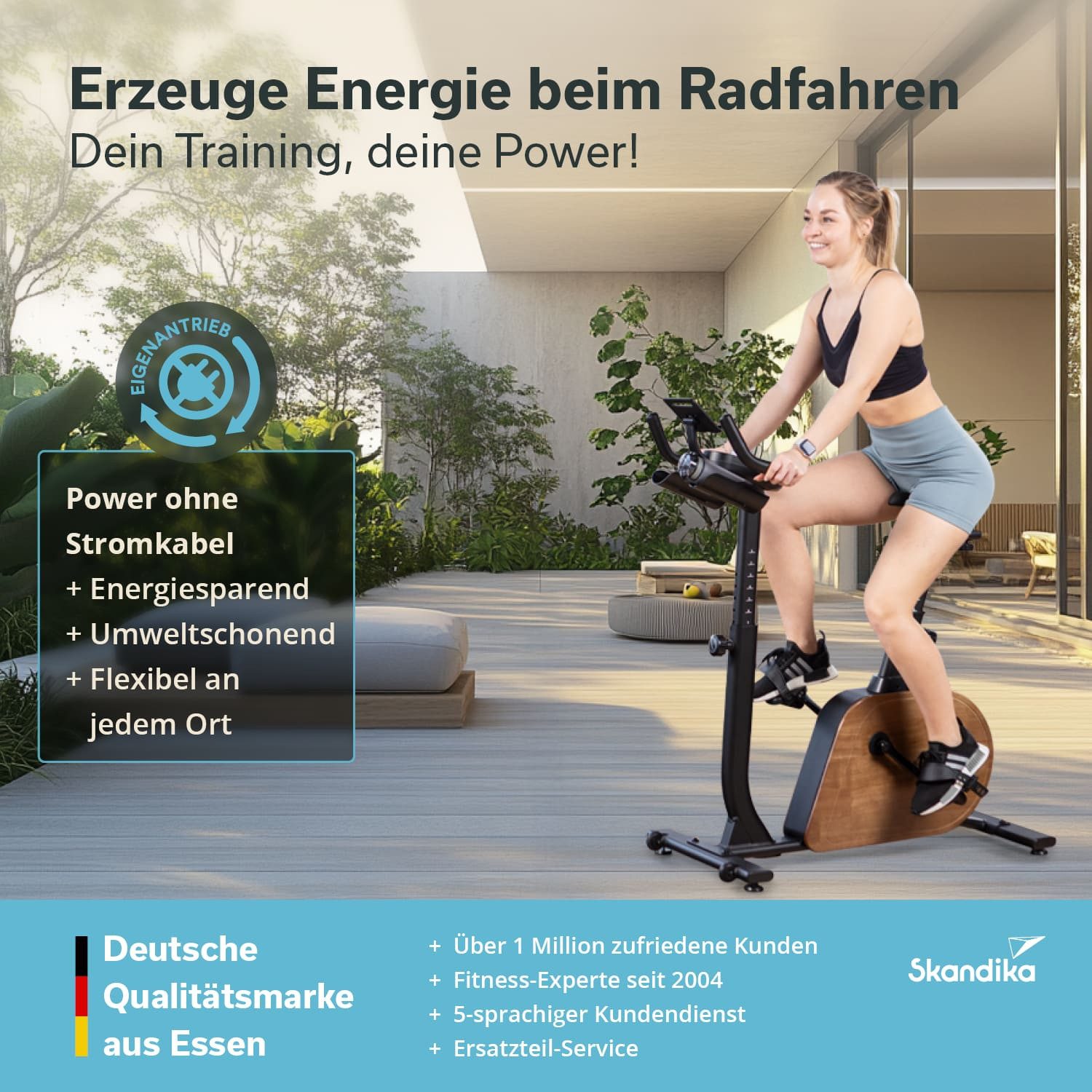 Skandika Heimtrainer für Zuhause, Fahrrad, Trevek P12-G, Stromgenerator, Magnetbremse (Transportrollen, Kinomap, Tablet-/Smartphone-Halterung), 16 Widerstandsstufen, verstellbare Pedale, Sattel & Lenker