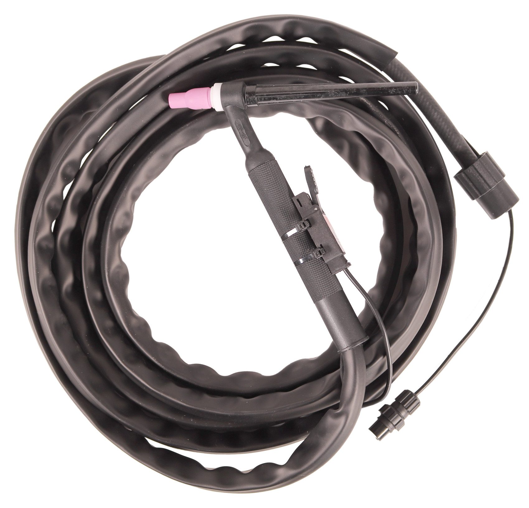 WELDINGER Inverterschweißgerät WIG-Schlachpaket SR 9 flex HF 4 m 2-polig Strombuchse am Gasanschluss, 95 - 110 A, Außenschutzschlauch aus Gummi, zweipolige Steuerbuchse am Gasanschluss