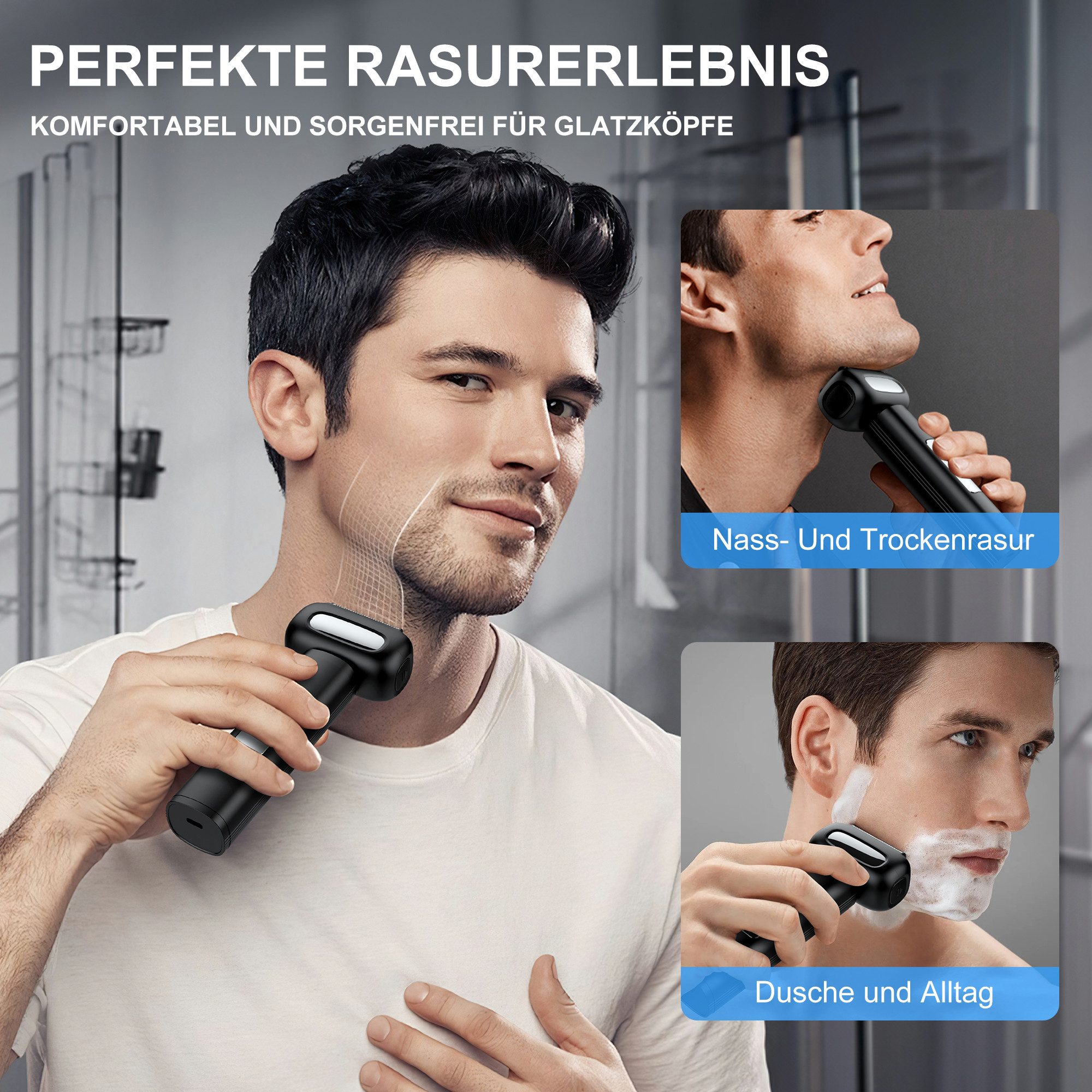 Forrlite Elektrorasierer Rasierer Herren Elektrisch,Elektrorasierer Herren und Trockenrasierer, Rasierapparat Herren 3D Rotation Wiederaufladbar mit Reisesperre