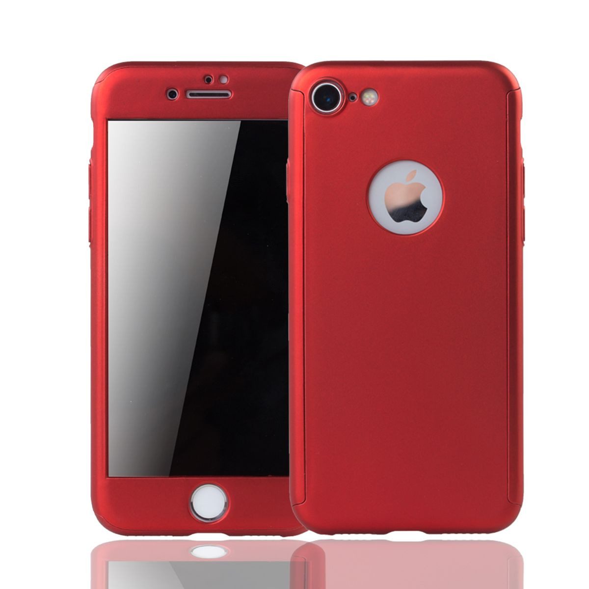 König Design Handyhülle Apple iPhone 7, Apple iPhone 7 Handyhülle 360 Grad Schutz Full Cover Rot