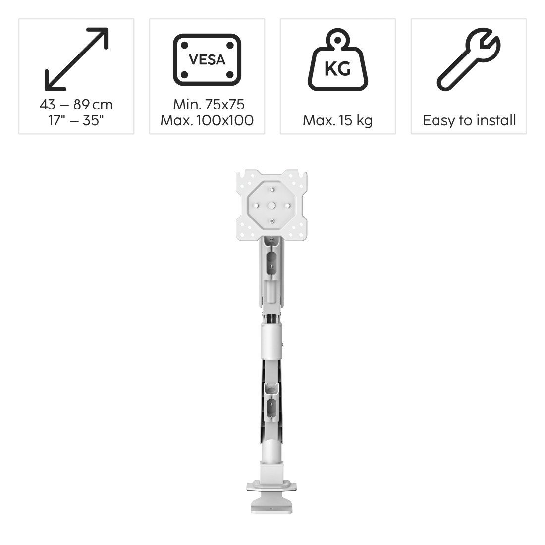 Hama Monitor-Halterung Monitorhalterung höhenverstellbar für 17 bis 35 Zoll Monitore, (bis 35 Zoll, Gasfeder, 360° Rotation, Kabelmanagement, VESA, Klemmmontage)