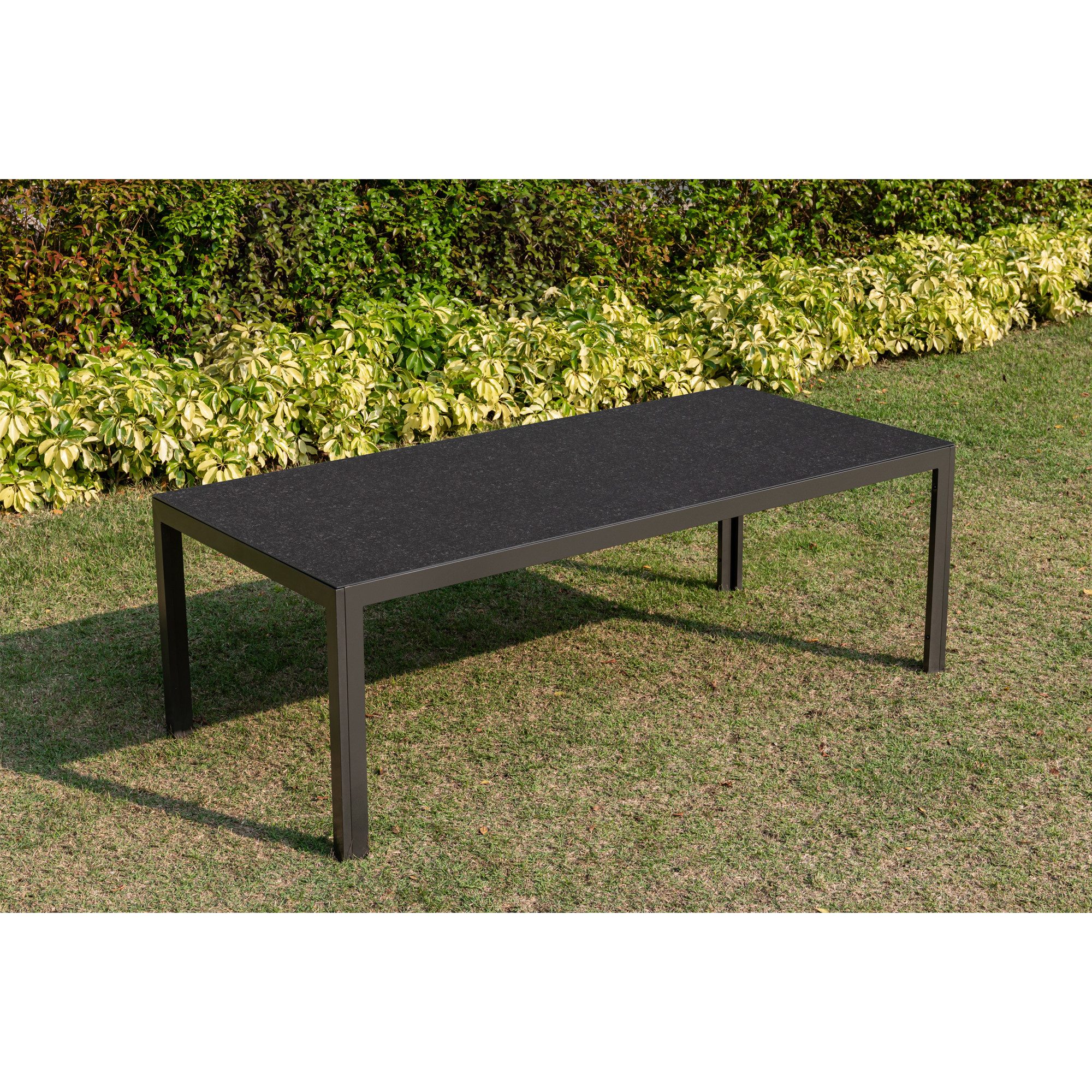 MANDALIKA Garden Gartentisch Dining Tisch Luna 220x100x74 cm mit Dekorglas in Steinoptik