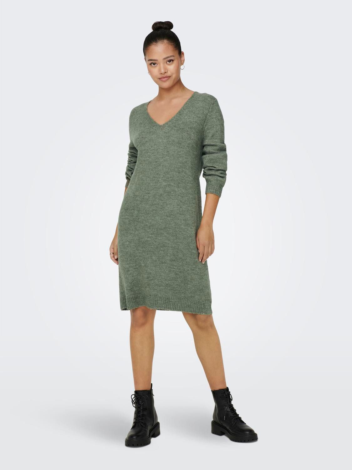 JDY Strickkleid JDYELANORA L/S V-NECK DRESS KNT NOOS