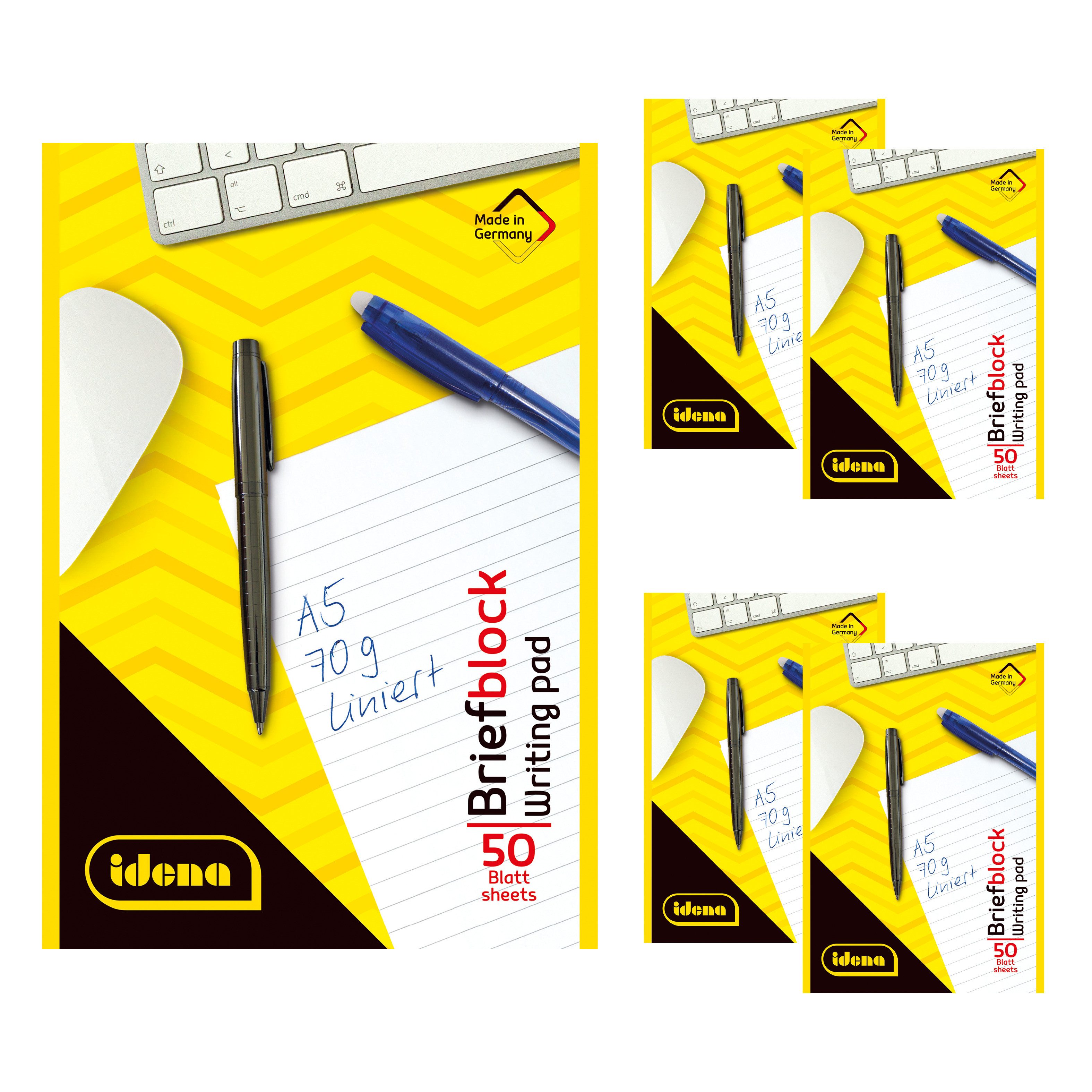 Idena Notizblock Idena Bundle Briefblöcke liniert 50 Blatt 70g/m² DIN A5 10 Stück