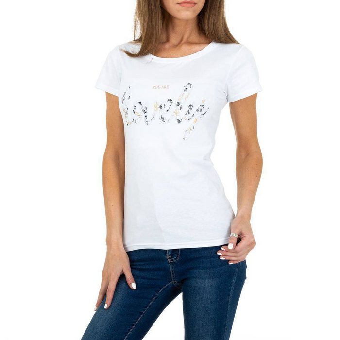 Ital-Design T-Shirt Damen Freizeit Textprint T-Shirt in Weiß
