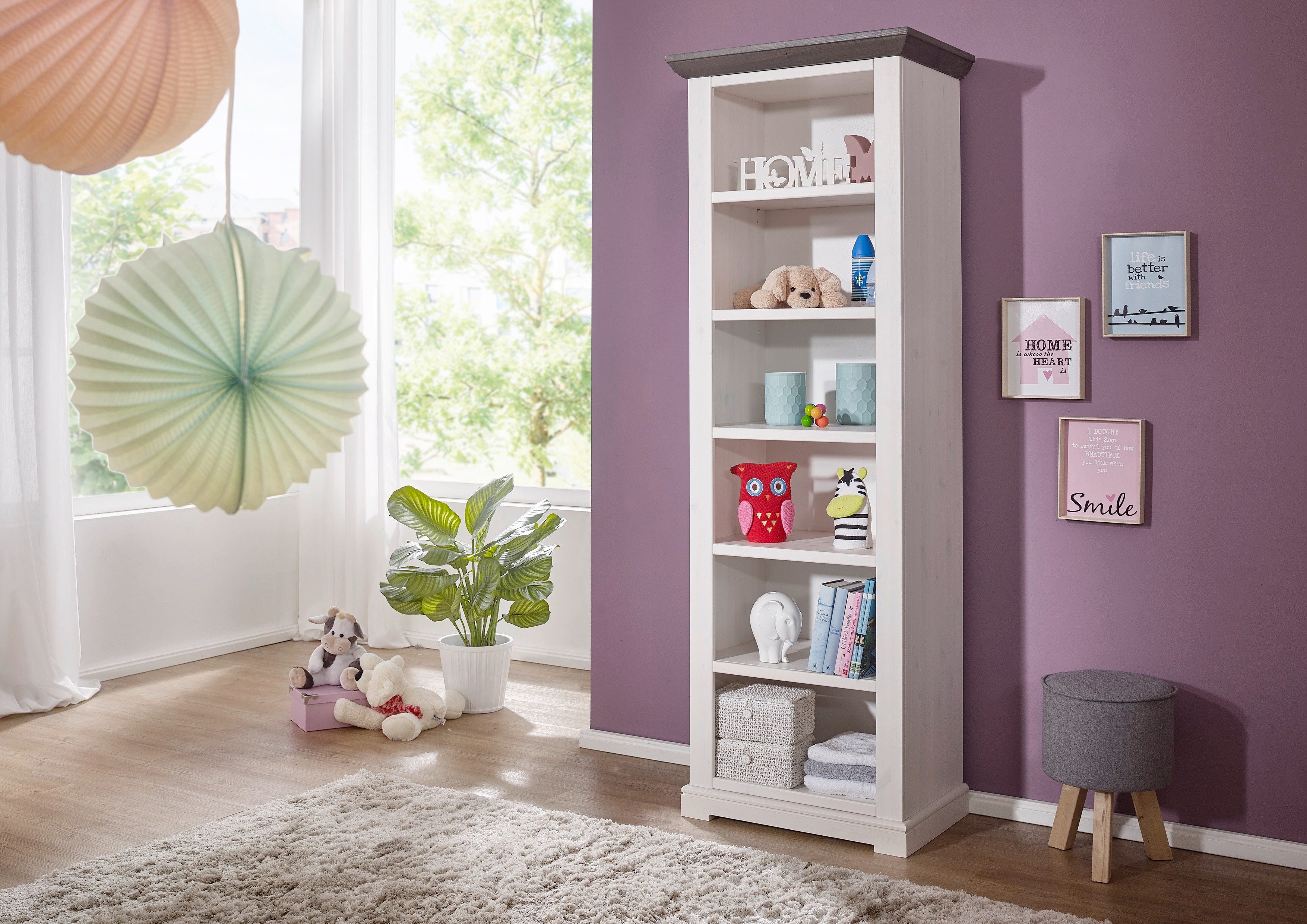 Woodroom Standregal Vik, Kiefer massiv weiß gewachst 67x200x44 cm, Regal, Standregal, offenes Regal, 6 Fächer