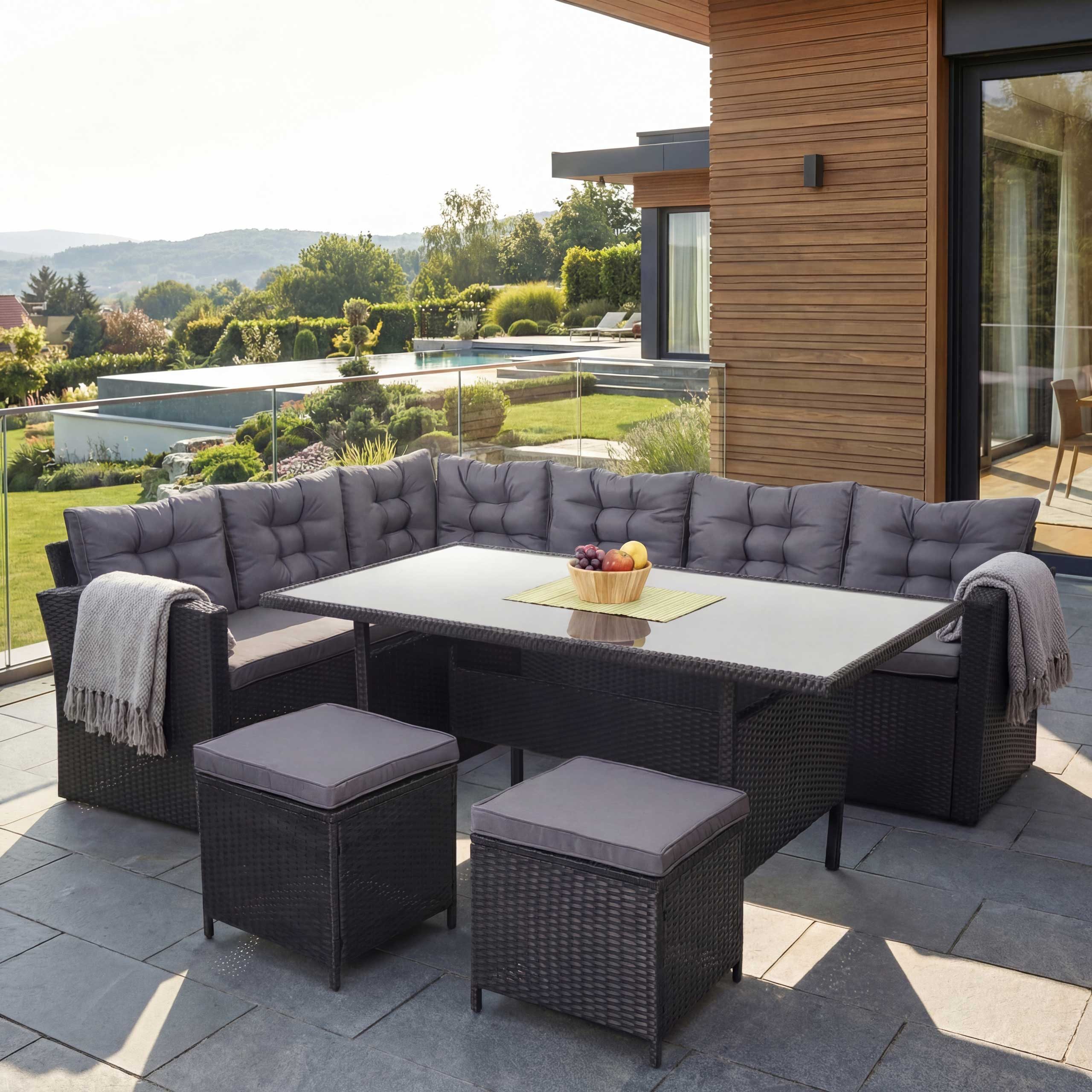 MCW Polstergarnitur MCW-A29-S, (4er), Tisch verstärkt durch Unterkonstruktion, Kissen mit Reissverschluss