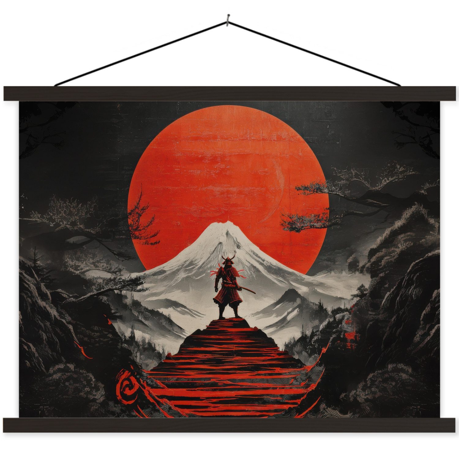 MuchoWow Poster Krieger - Rote Stufen - Sonne - Berg, (1 St), Magnetische Posterleiste, Holzleisten, Textilposter, 40x30 cm
