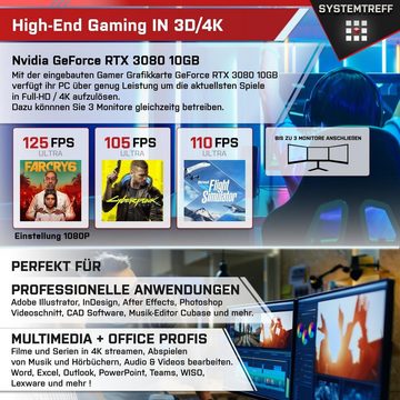 SYSTEMTREFF Gaming-PC (AMD Ryzen 7 7700, GeForce RTX 3080, 32 GB RAM, 1000 GB SSD, Luftkühlung, Windows 11, WLAN)