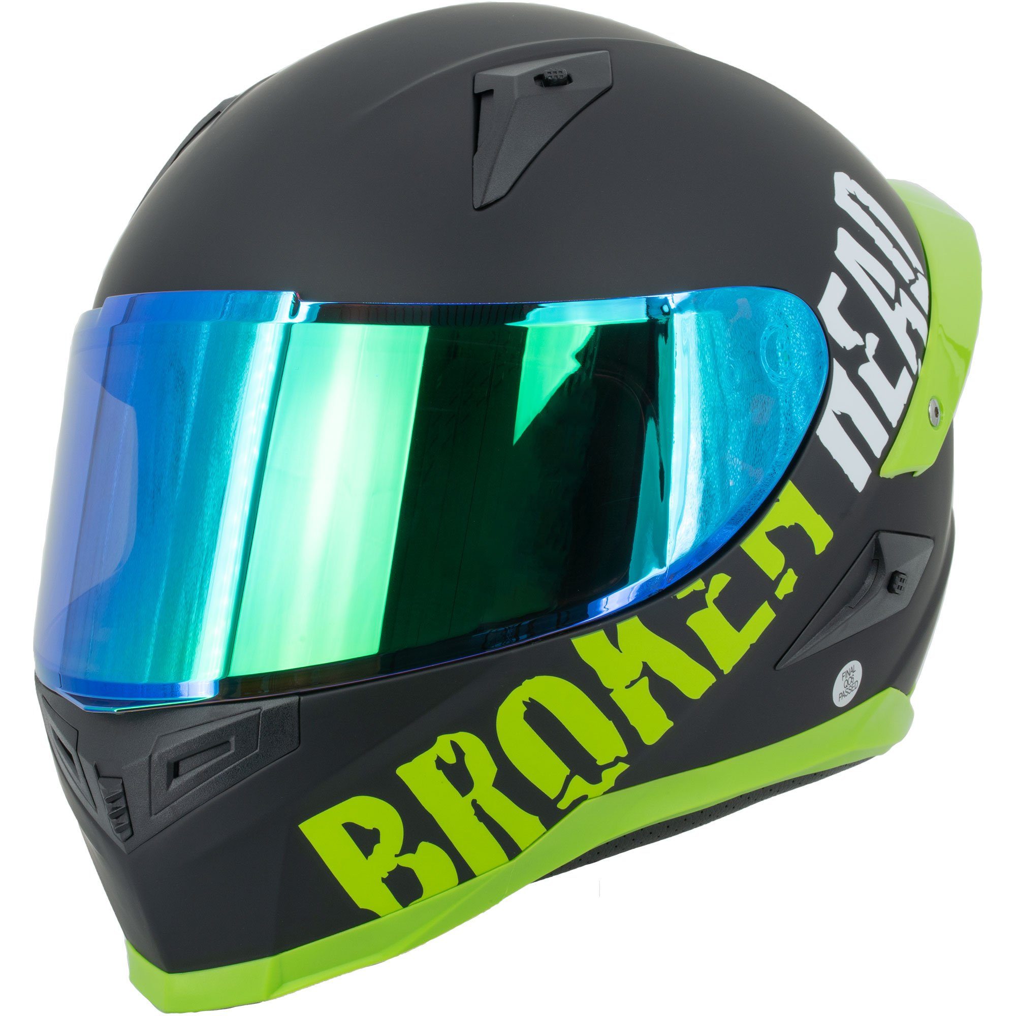 Motorradhelm BeProud Pro Grün (LIMITED EDITION, mit schwarzem, grün verspiegeltem und klarem Visier), inklusive 3 Visieren
