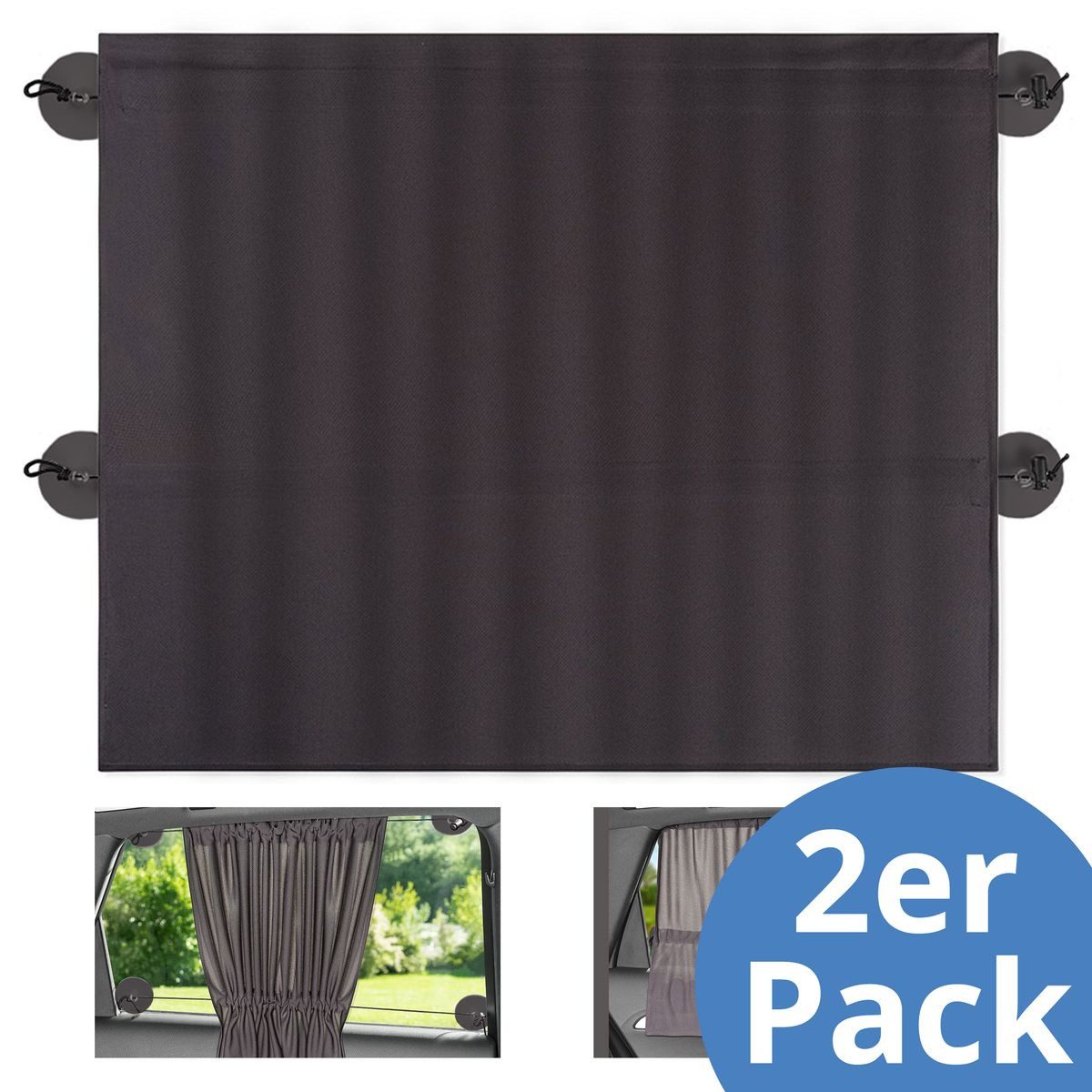 Zamboo Sonnenschutz Slide & Shade - Dunkelgrau, 2 x Sonnenschutz für Auto Seitenscheibe mit Vorhangfunktion UV-Schutz