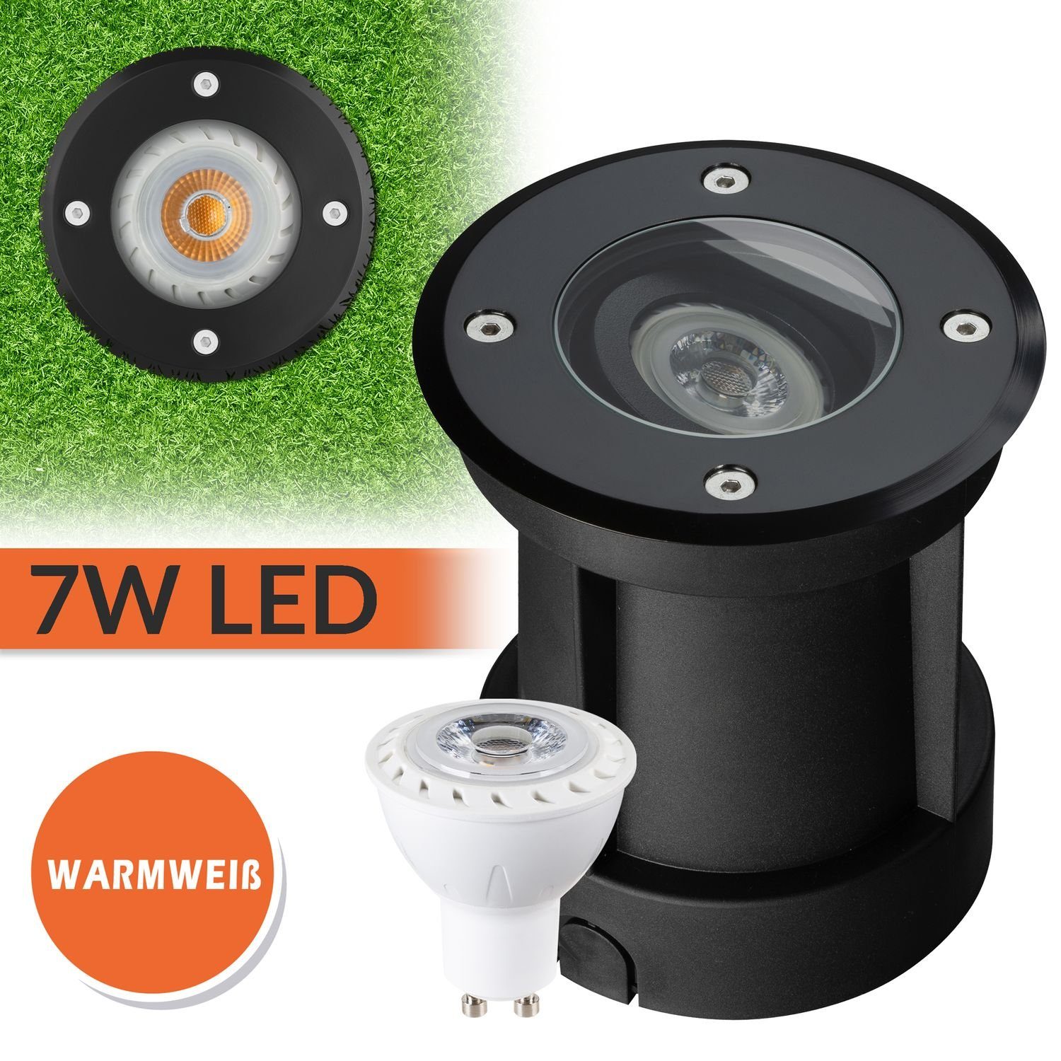 Einbaustrahler 7W - LED LED Schwenkbar LEDANDO L von Bodeneinbaustrahler LED GU10 - Schwarz Set -