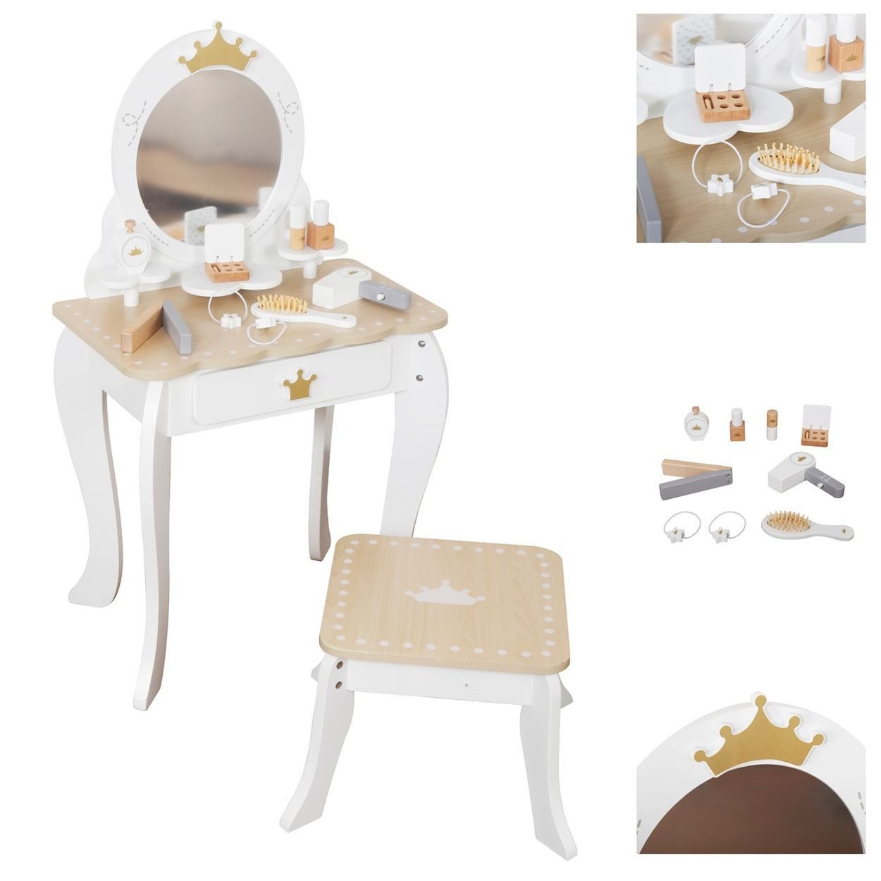 Moni Schminktisch Kinder Schminktisch W08H206, Zubehör Spiegel Bürste Föhn Haargummis