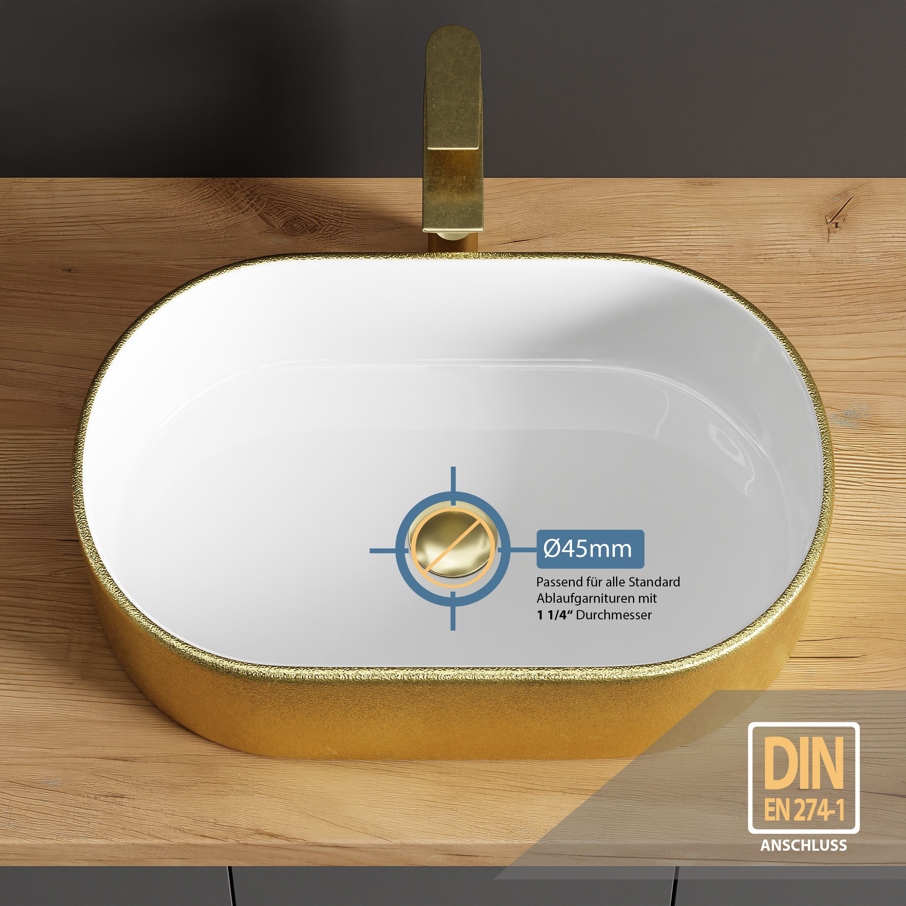 Planetmöbel Aufsatzwaschbecken Waschbecken 55 cm gold günstig online kaufen