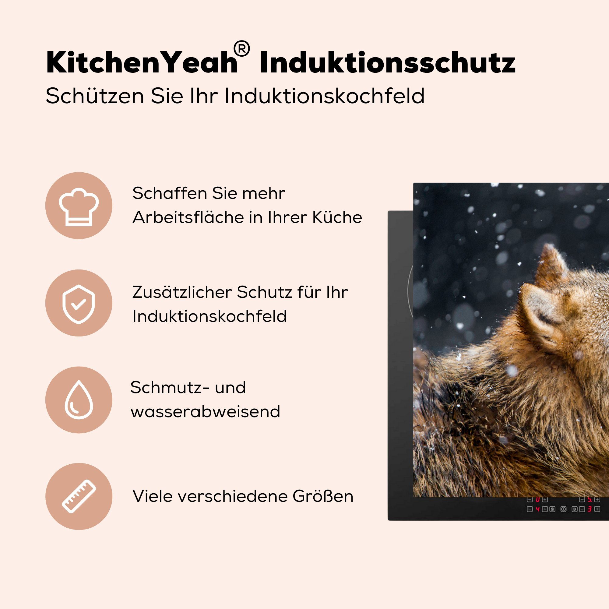 MuchoWow Braun, tlg), Herdblende-/Abdeckplatte für cm, Induktionskochfeld die 81x52 Schutz Schnee küche, (1 - Wolf Ceranfeldabdeckung Vinyl, -