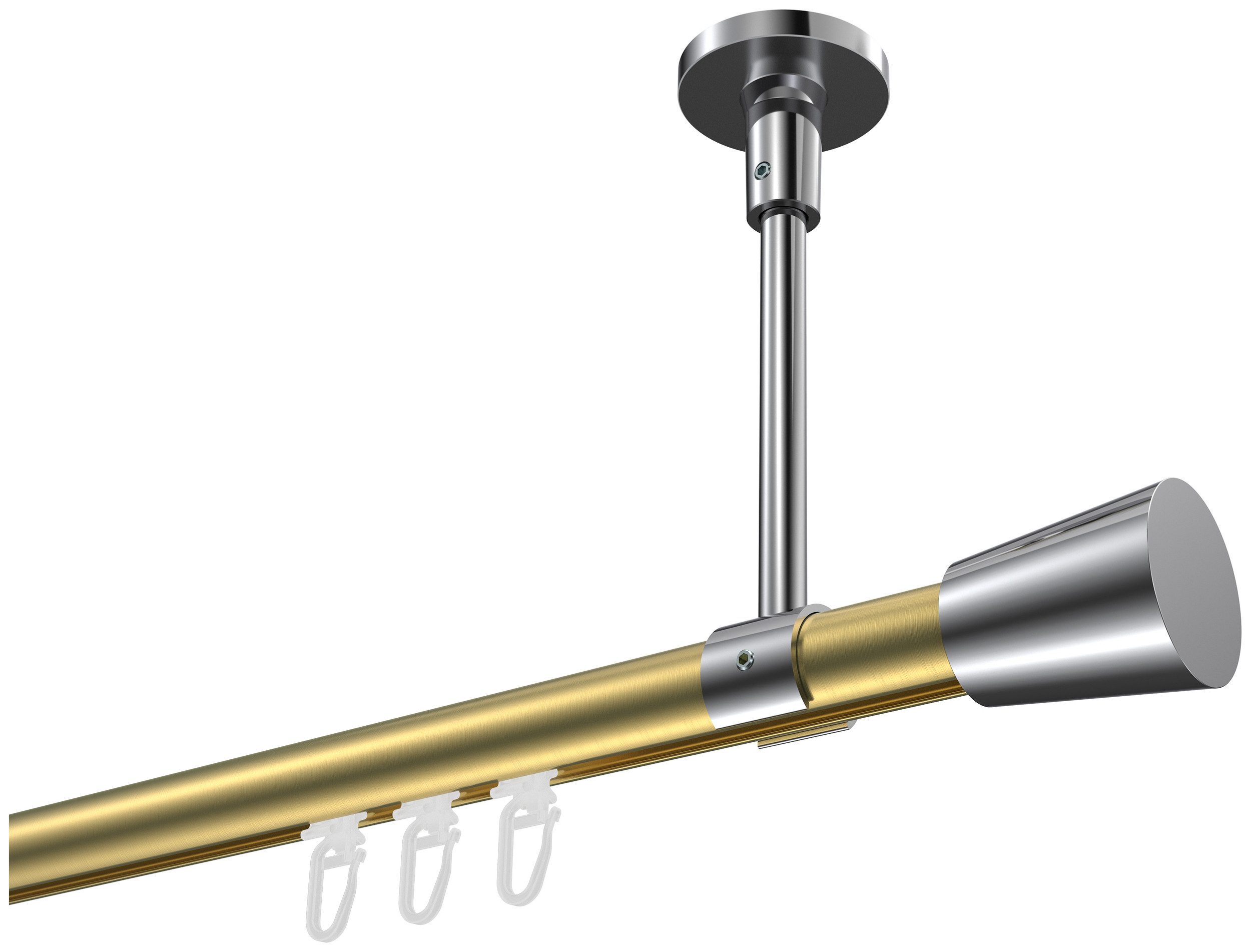 INTERDECO Innenlaufschiene Sonette Sitra, Ø 20 mm, 1-läufig, Fixmaß, kürzbar, Deckenmontage, Aluminium, Messing-Optik / Chrom / Bicolor