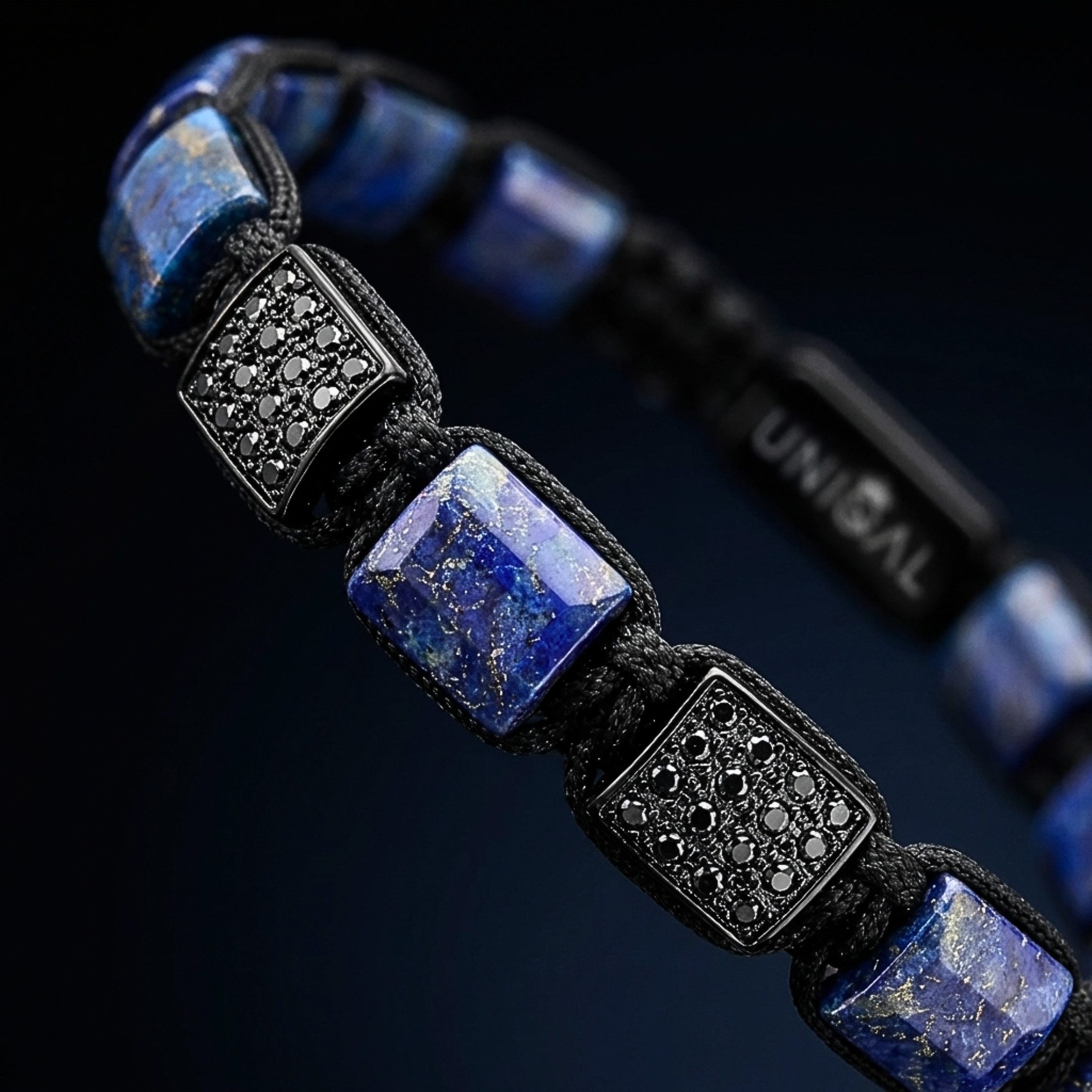 UNIQAL.de Armband Designer Herren verstellbar Naturstein & Zirkonia Premium (Herrenarmband mit Naturstein Platten und schwarzer Zirkonia, verstellbar, inkl. Schmuckverpackung), unisex, luxuriöse Optik, hochwertige Verarbeitung