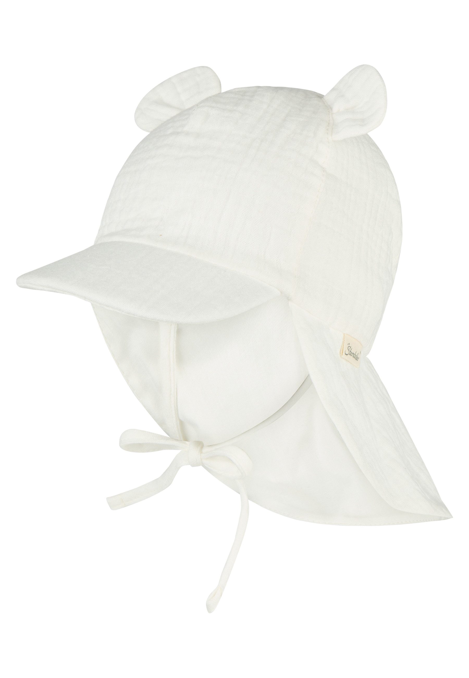 Sterntaler® Schirmmütze Schirmmütze mit Nackenschutz Ohren (1-St) Schirmmütze aus Bio-Musselin mit Ohren, Nackenschutz & Bindeband