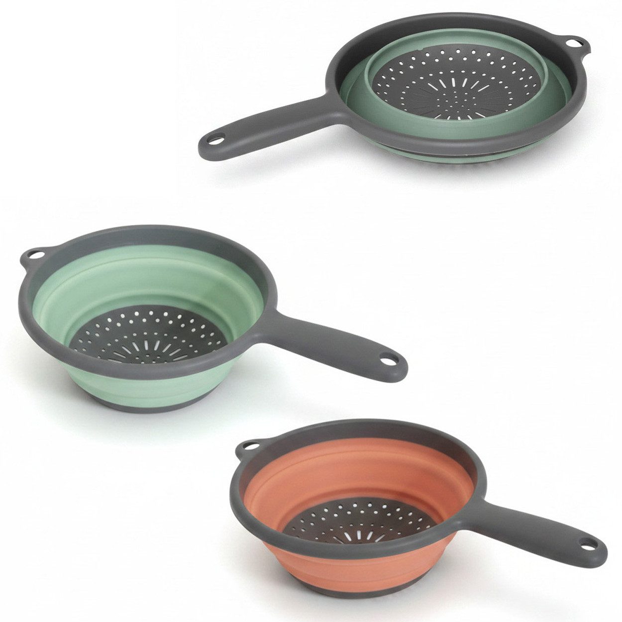 LS-LebenStil Küchensieb Flexibles Abtropfsieb Nudelsieb 36x19cm Sieb faltbar mit Griff, Kunsstoff, (Silikon Plastiksieb für Camping Obst Gemüse Pasta Nudeln, 1-St., Kunststoffsieb Seiher mit Löchern zum Aufhängen in der Küche), Küchenhelfer Küchenutensilien