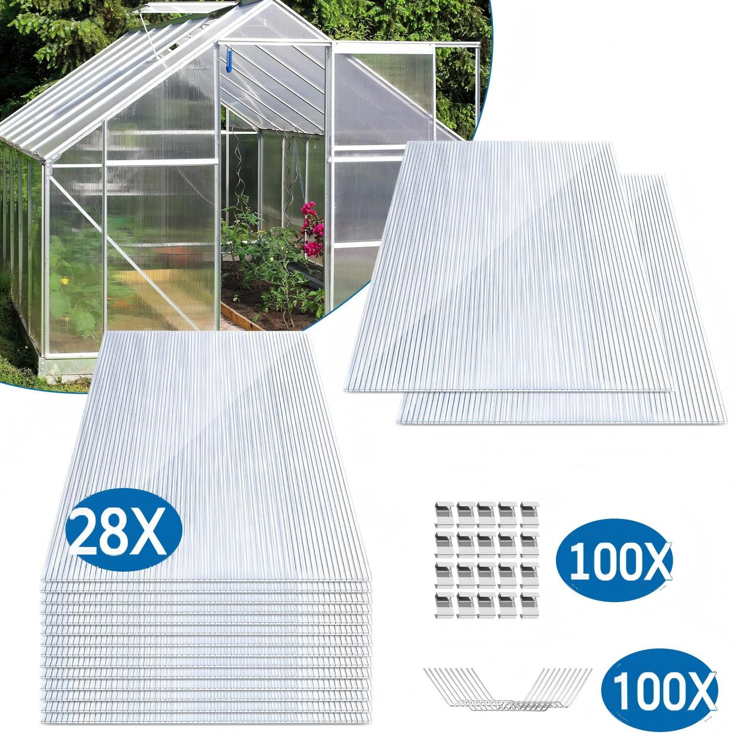 Clanmacy Gewächshaus 42x Hohlkammerplatte Polycarbonat Doppelstegplatten 4mm Transparent