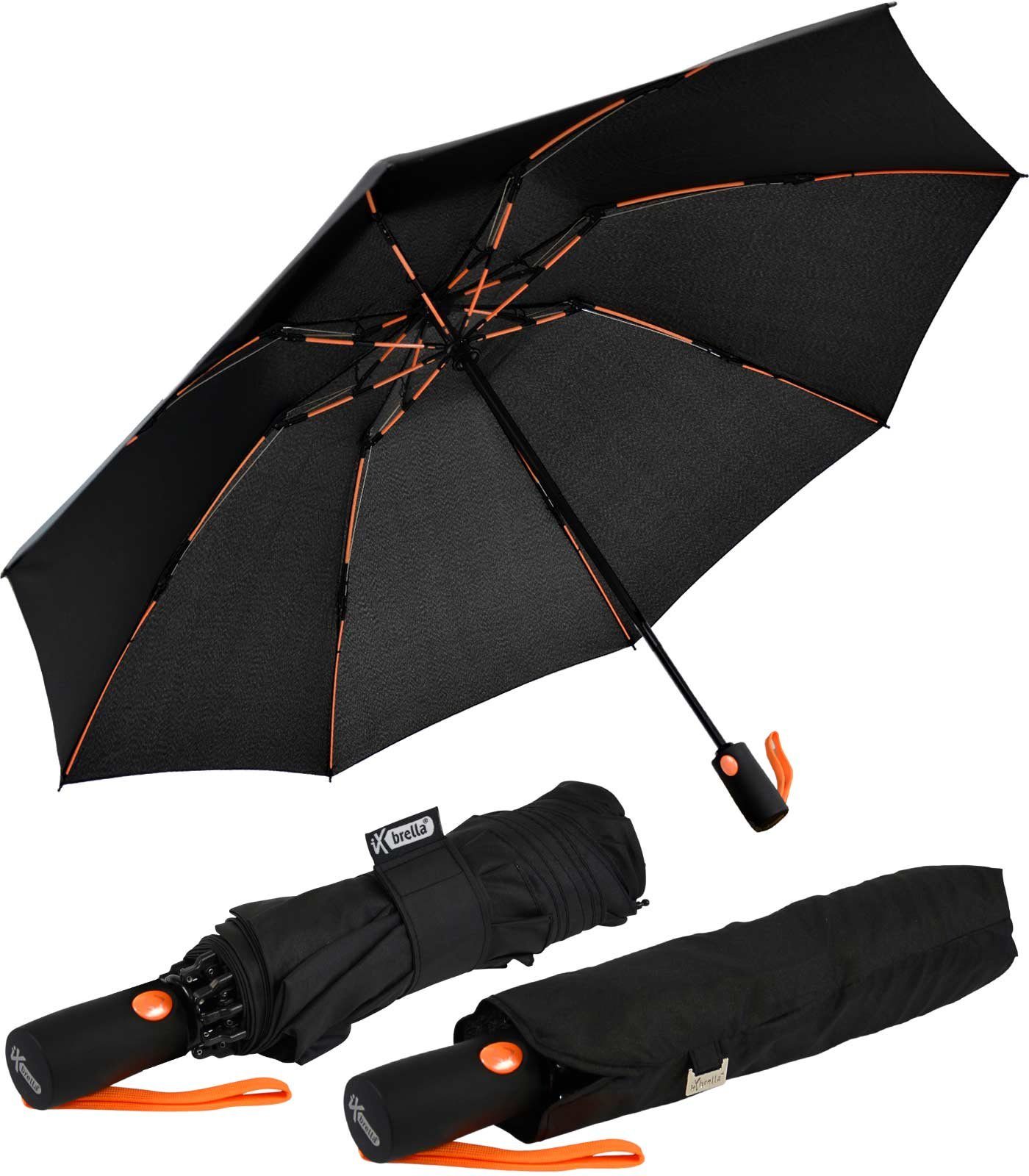 iX-brella Taschenregenschirm Reverse umgekehrt öffnender Fiberglas-Automatiksch, mit bunten stabilen Speichen schwarz-orange