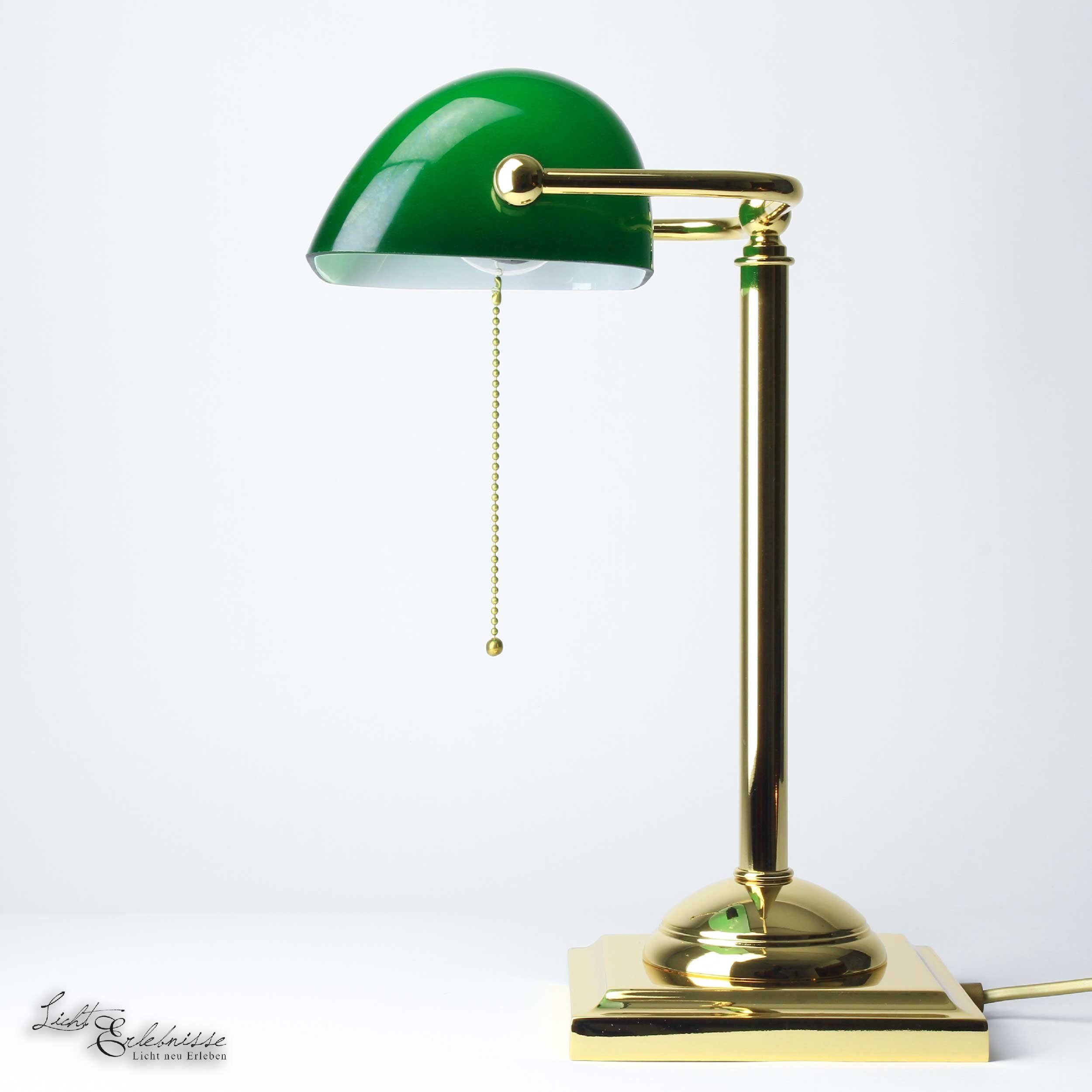 Nachttischlampe ohne LAMPADE Licht-Erlebnisse Goldene 24 Bankerlampe MINISTERO, Leuchtmittel, Grün Karat Schreibtisch Premiumqualität E27