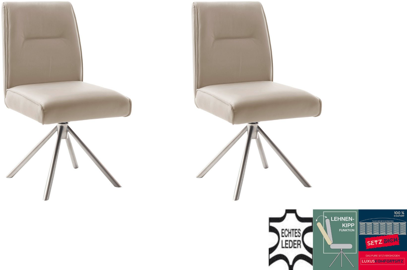 MCA furniture 4-Fußstuhl DELANE Esszimmerstuhl (2er Set) - Stuhl (Set, 2 St), Taschenfederkern, Lehnenkippfunktion, beweglicher Rücken, 360° drehbar