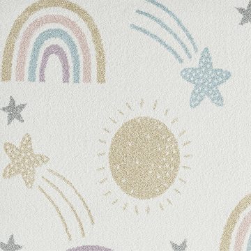 Teppich Kurzflor Teppich Kinder creme-mix pastell Regenbogen Sterne, Carpetia, rechteckig, Höhe: 9 mm