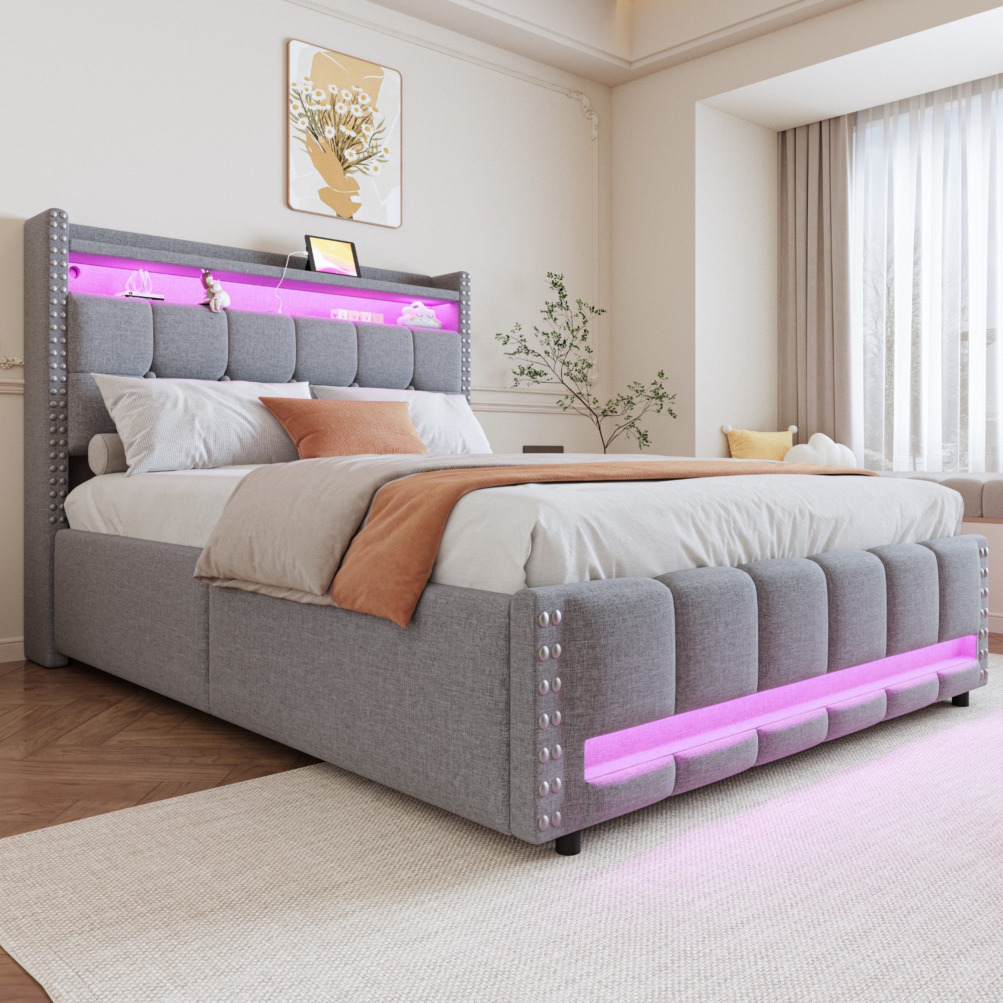 HAUSS SPOLE Polsterbett 140x200cm mit LED-Beleuchtung günstig online kaufen