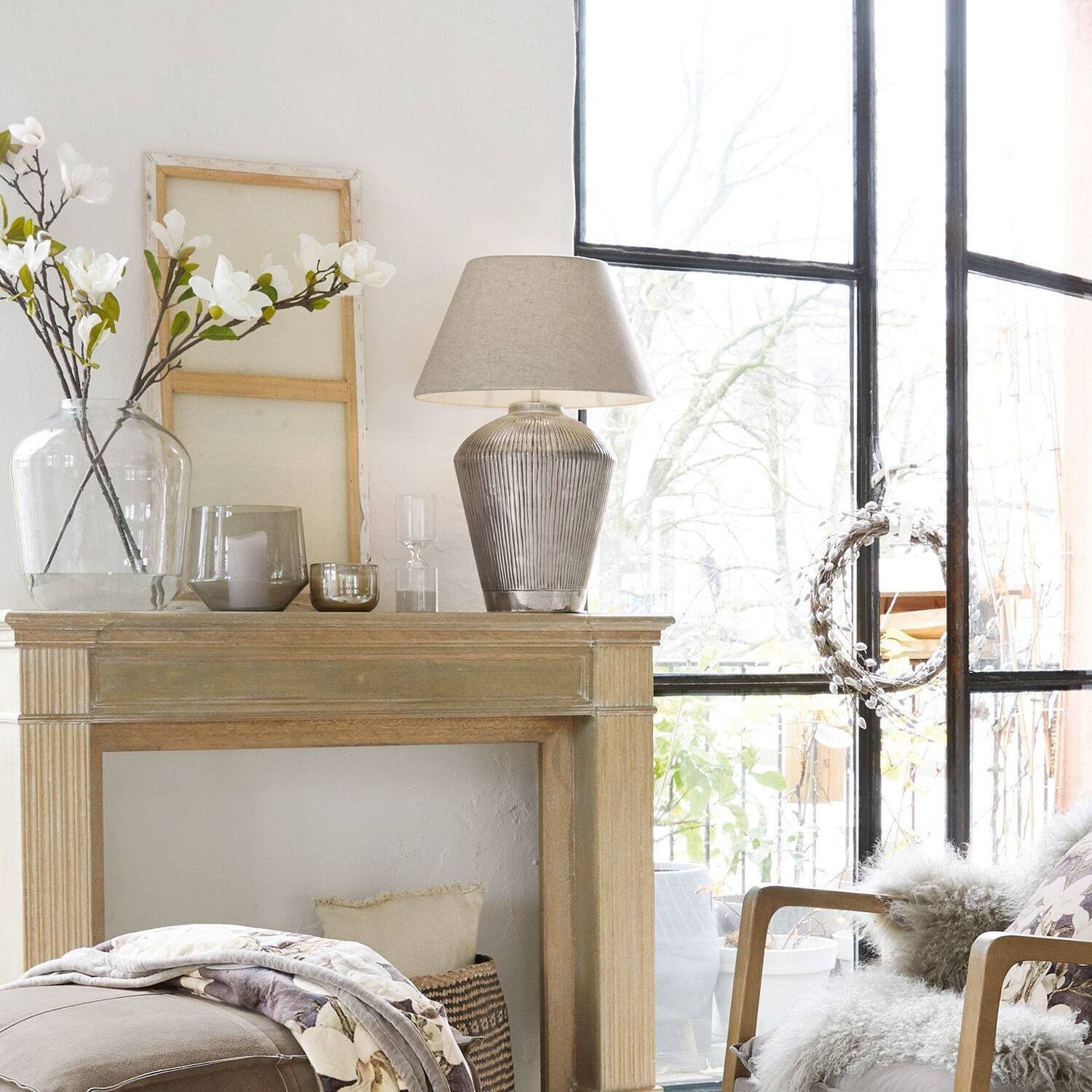 Mirabeau Tischleuchte Tischlampe Caulières creme/antiksilber