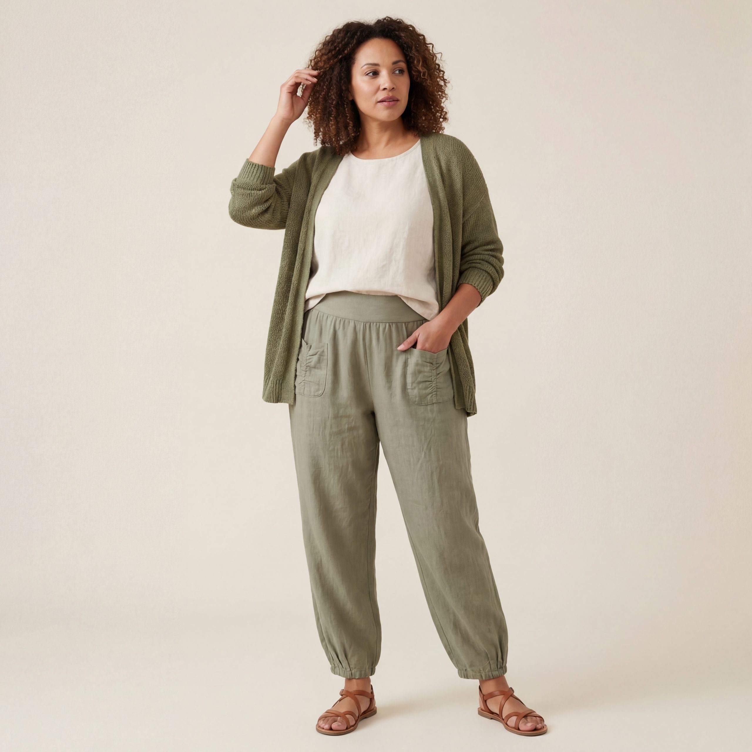 OriginalYou Leinenhose Sommerliche Leinen Pumphose luftig leichte Schlupfhose luftig & leichtes Leinengewebe, elastischer Bund, in Unifarbe