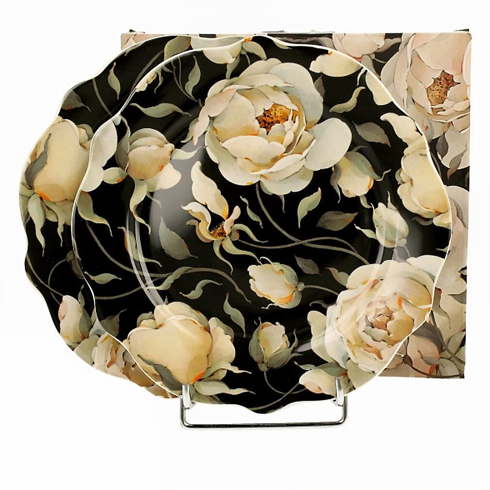 Duo-Gift Tasse Vintage Duo Teller Set Englische Rosen schwarz, Fan Tasse