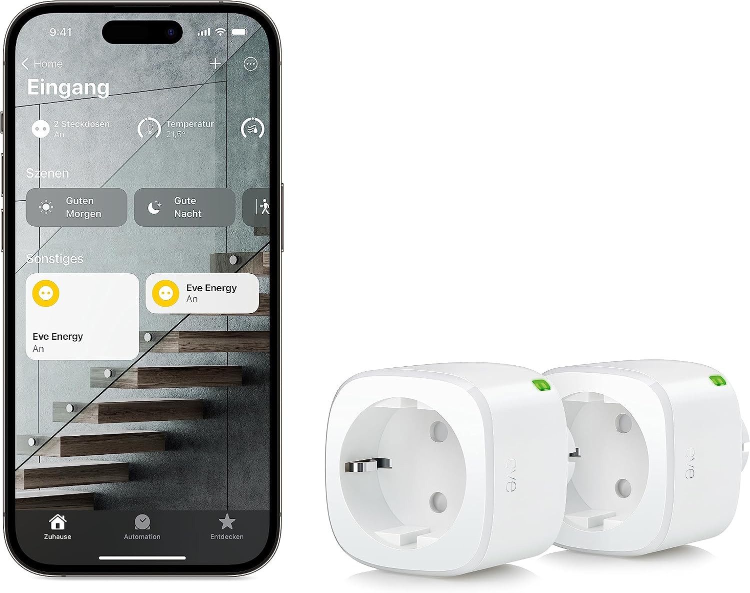 EVE Steckdose Eve Energy-Smarte Steckdose mit Verbrauchsmessung (Matter), 2-St., unterstützt Matter