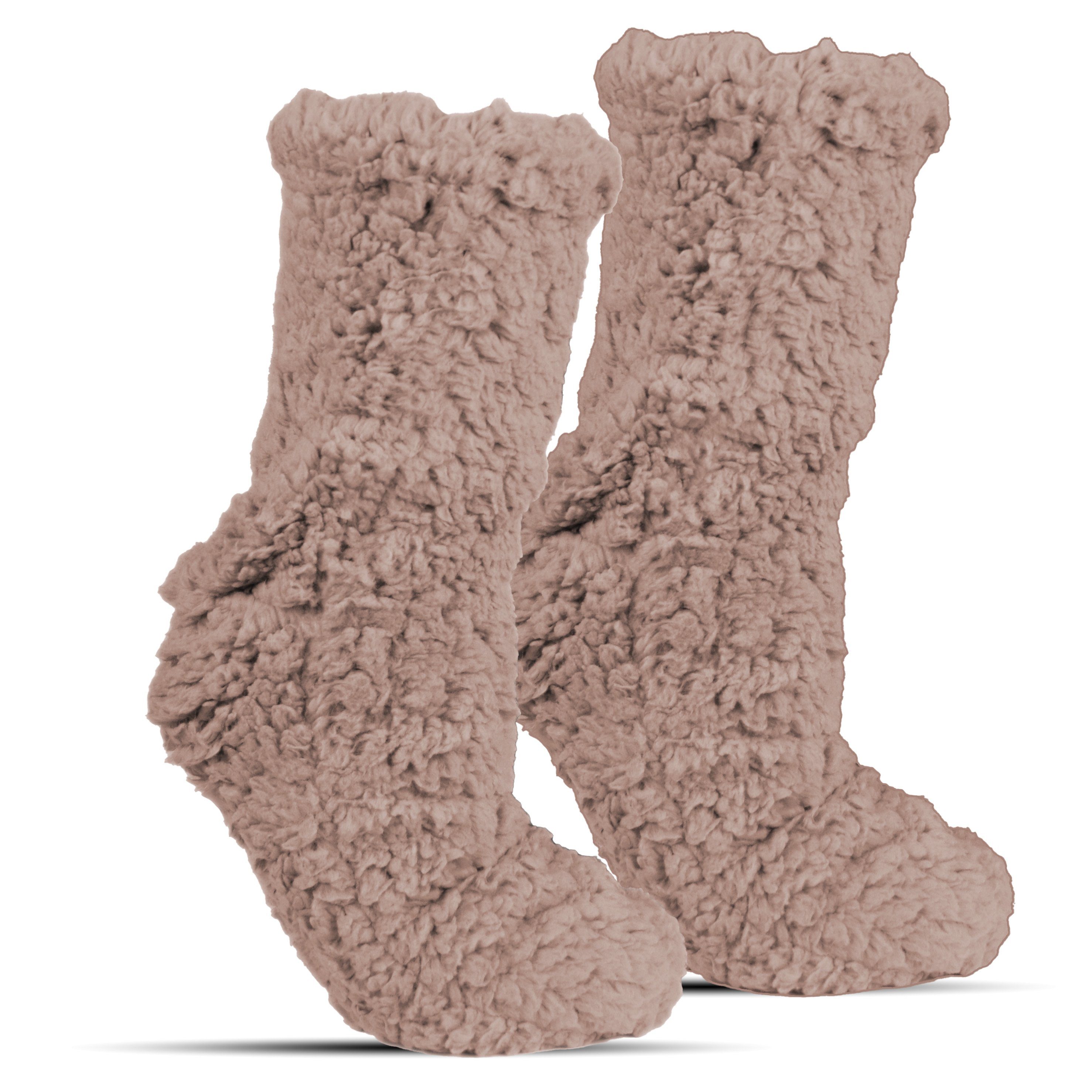 Hüttenschuhe, Braun Socken Damen Frostfighter gefütterte (1-Paar) sehr mit Hüttensocken Teddyfutter, dicke warme Haussocken Stoppersohle ABS