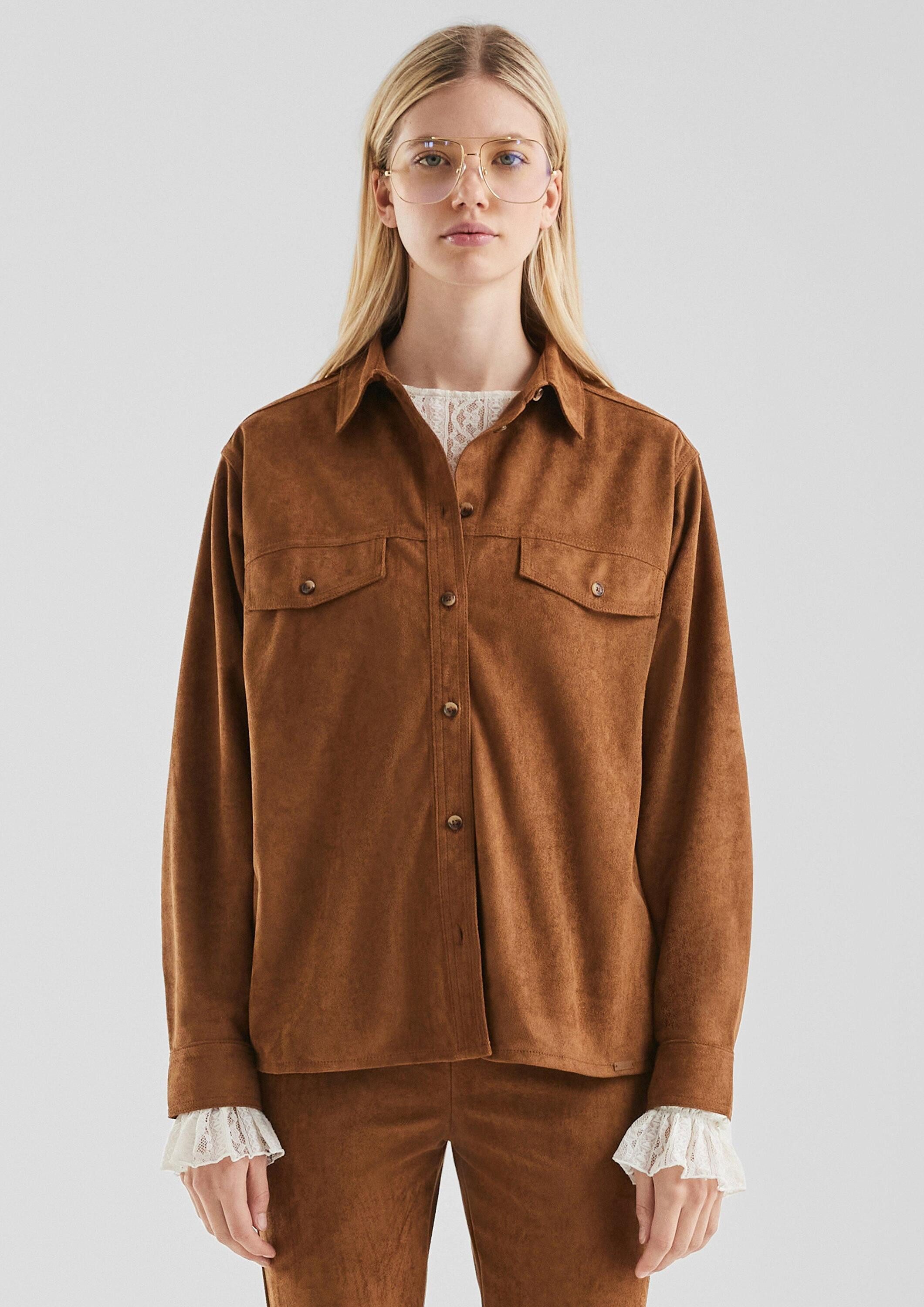 QS Hemdjacke Bluse Hemdbluse in Wildlederoptik günstig online kaufen