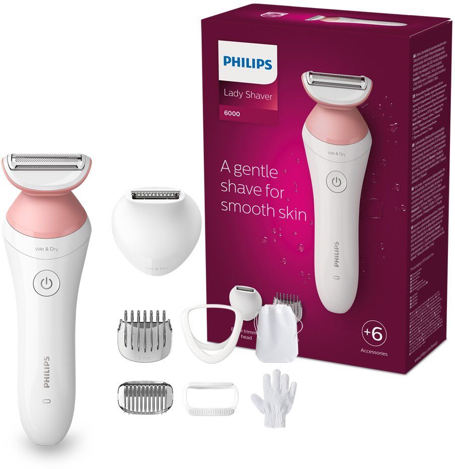 Philips Elektrokörperrasierer SatinShave Prestige BRL146/00, Aufsätze: 5,  nass oder trocken, inkl. Handschuh und Tasche, Die abgerundeten  Trimmerspitzen schützen vor Schnittverletzungen