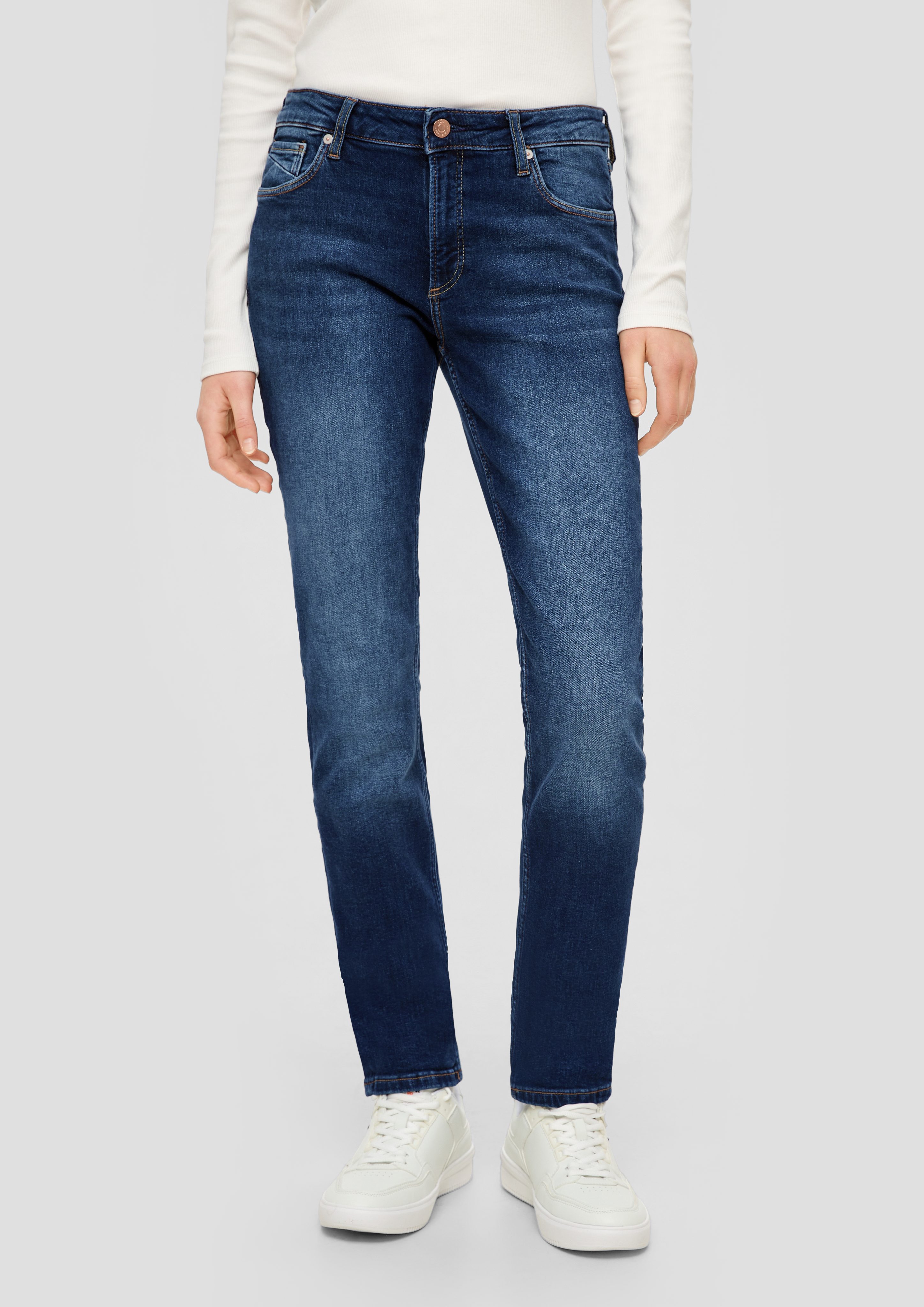 Fit Catie Jeans Mid Slim QS / Slim / Rise / Waschung, Label-Patch, Leg Stoffhose Kontrastnähte