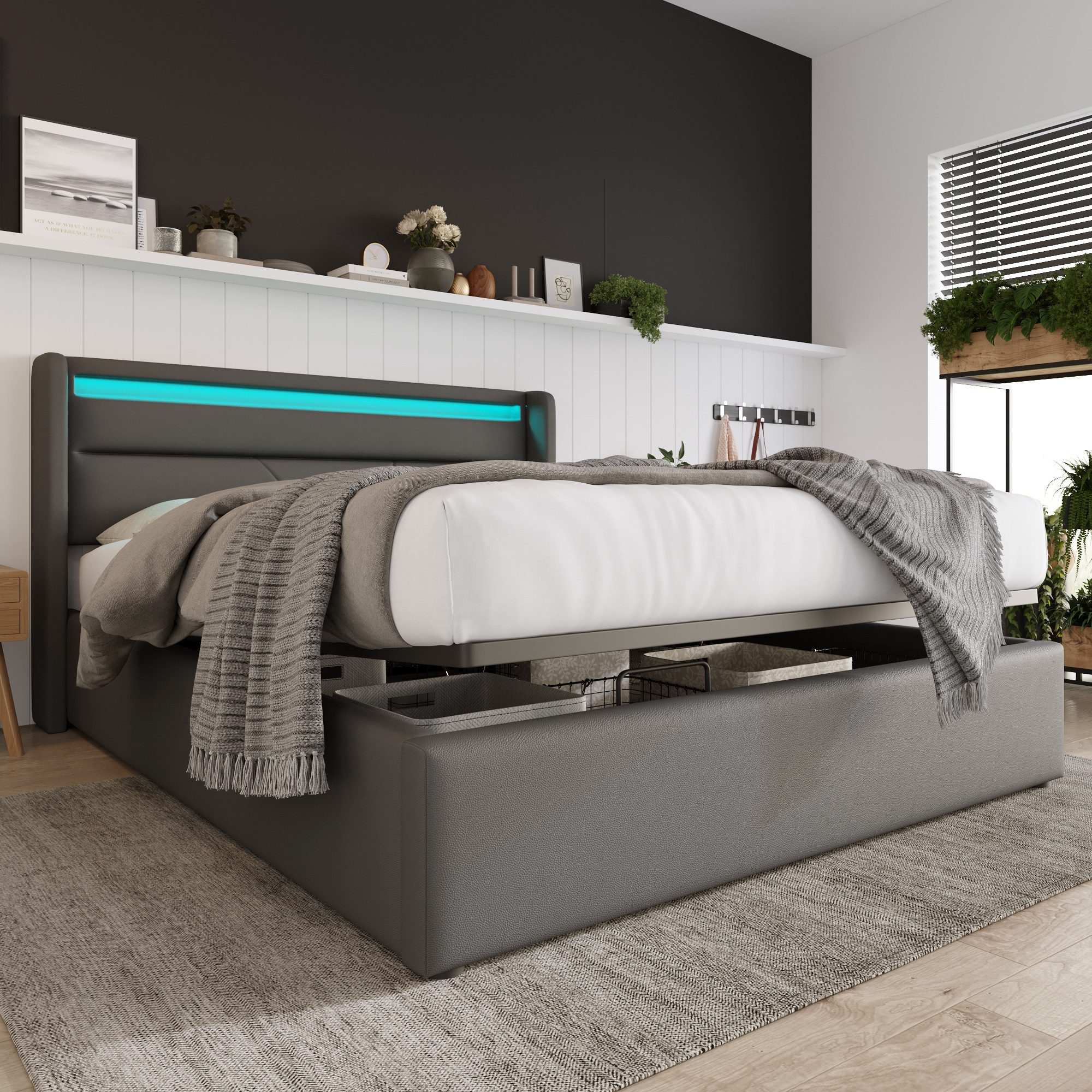 STILVORA Polsterbett Jugendbett 160x200 mit LED,Stauraumbett günstig online kaufen