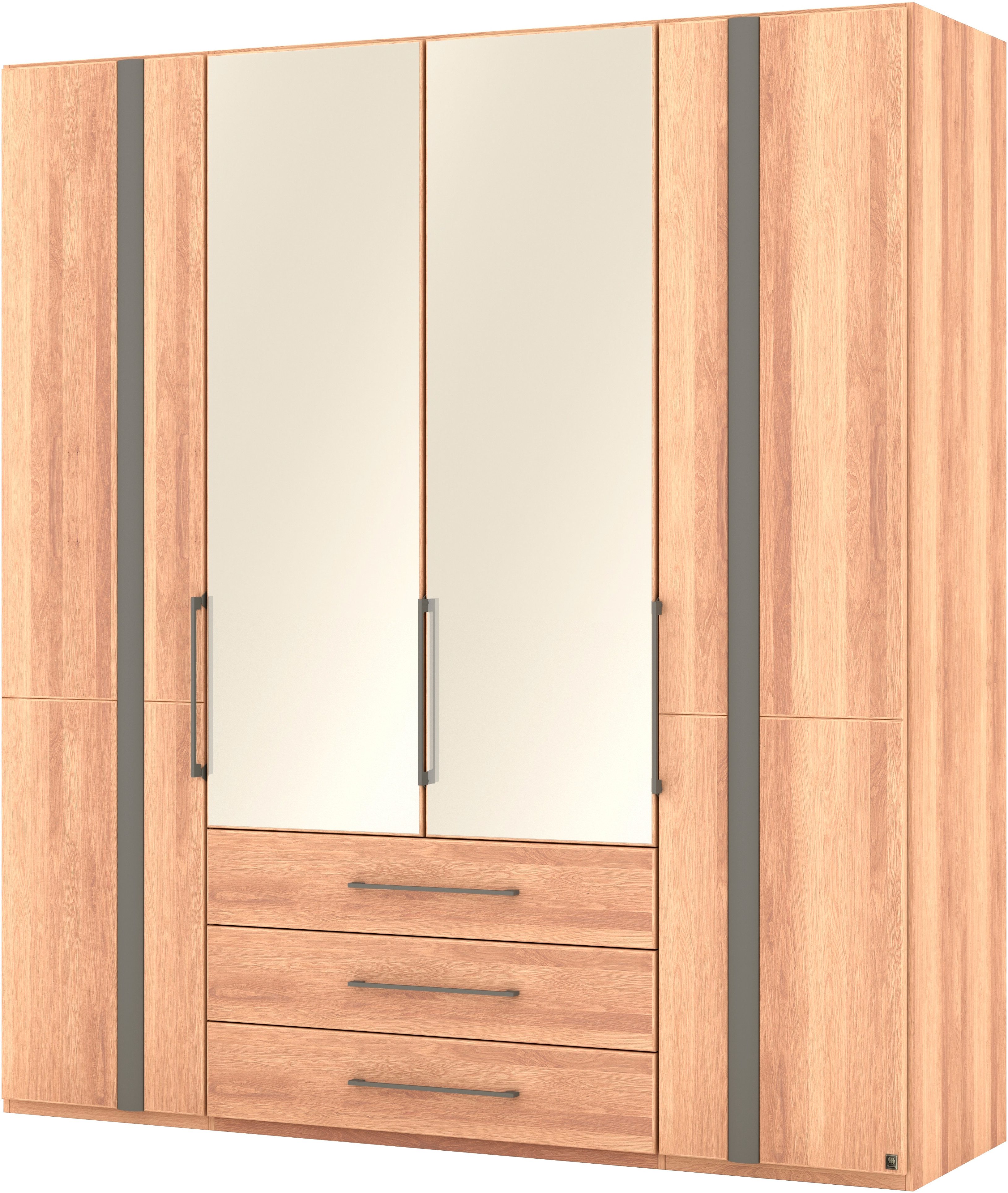 Musterring Kleiderschrank Sorrent, Kleiderschrank, teilmassiv Eiche (mit Türdämpfern, mit Schubladen, extra Böden, MADE IN GERMANY) Türen in Eiche massiv und als Parsol-Bronze-Spiegel, mit Schubkästen