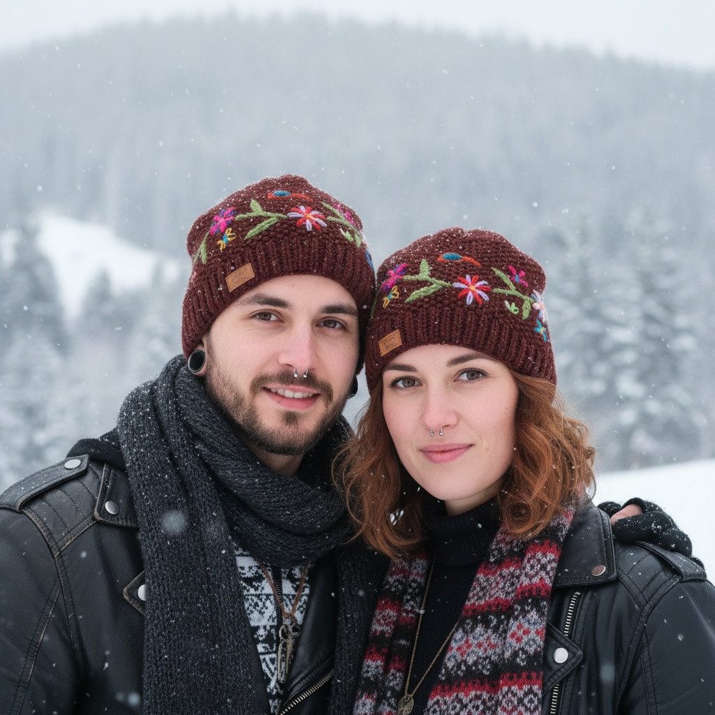 Guru-Shop Strickmütze Kurze Beanie Mütze, bestickte Strickmütze,.. günstig online kaufen
