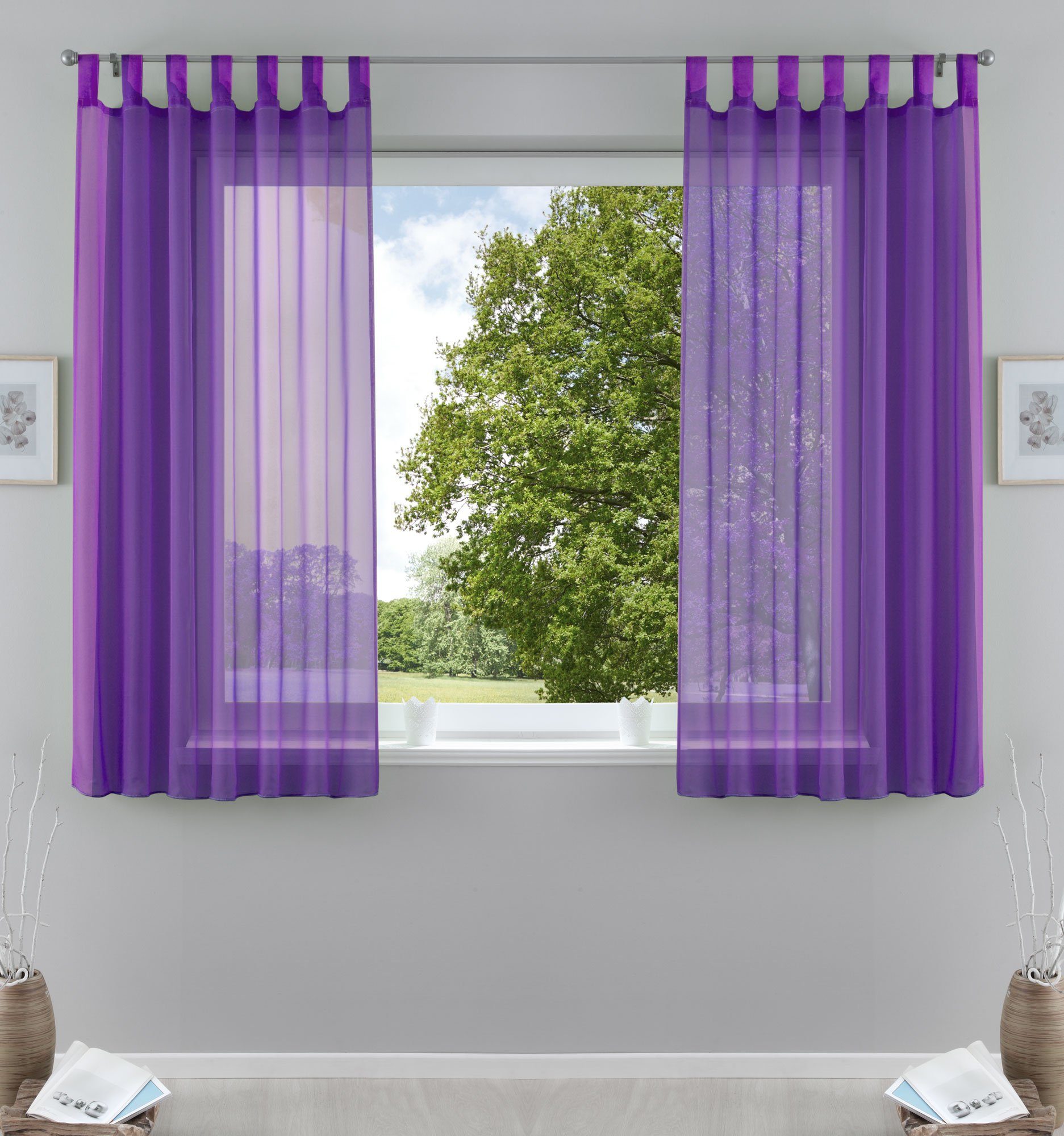 Gardinenbox Gardine (2 St), Schlaufen, transparent, Voile, Transparent Vorhang Set Voile Bleibandabschluss 61000CN