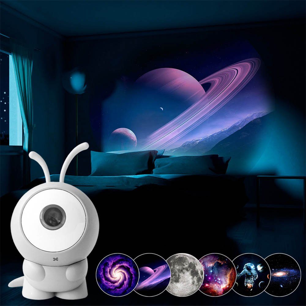 Rosnek LED 360° Geschenke, für Nachtlicht wiederaufladbar, 6 Schlafzimmer Deko Muster, Kinderzimmer, Drehung, Projektor, Weihnachten Galaxie