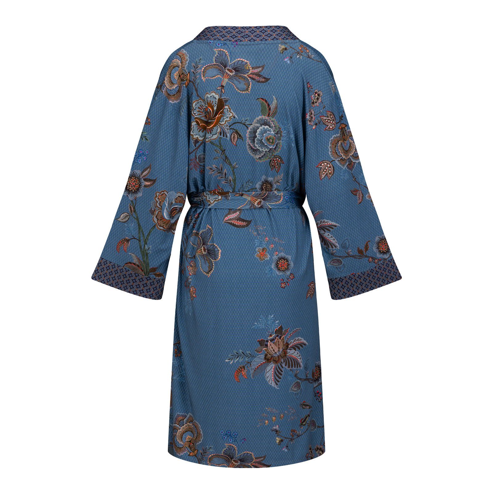 zum Viskosemix PiP Fiore, blue mit breitem Naomi Kimono Gürtel binden, Studio fiore aus geschmeidigem Viskose, Cece wadenlang, cece Bindeverschluss,