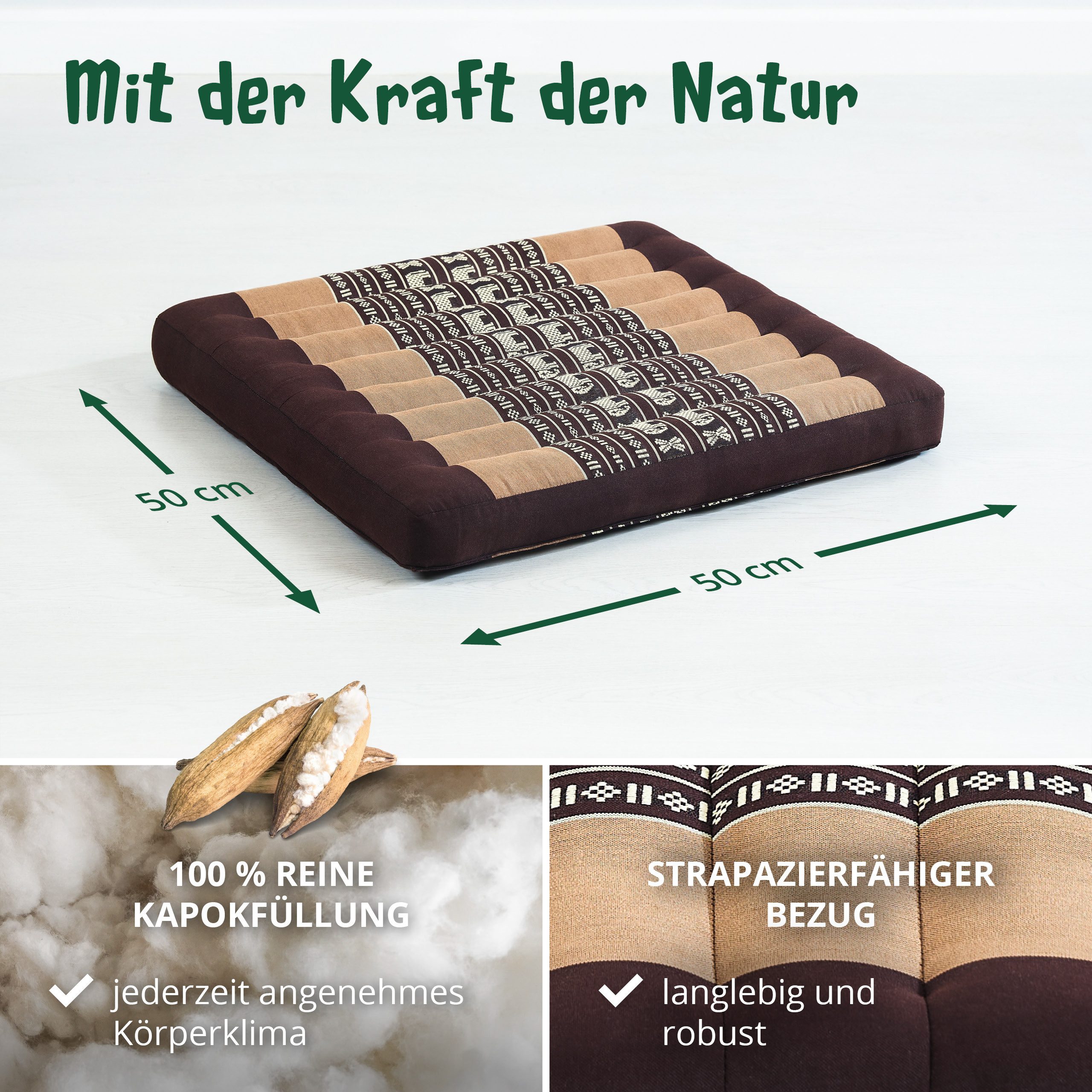livasia Sitzkissen Sitzkissen 50 cm, vegan und handgefertigt, 50x50x6cm, Kapok – Bild 4 von 5