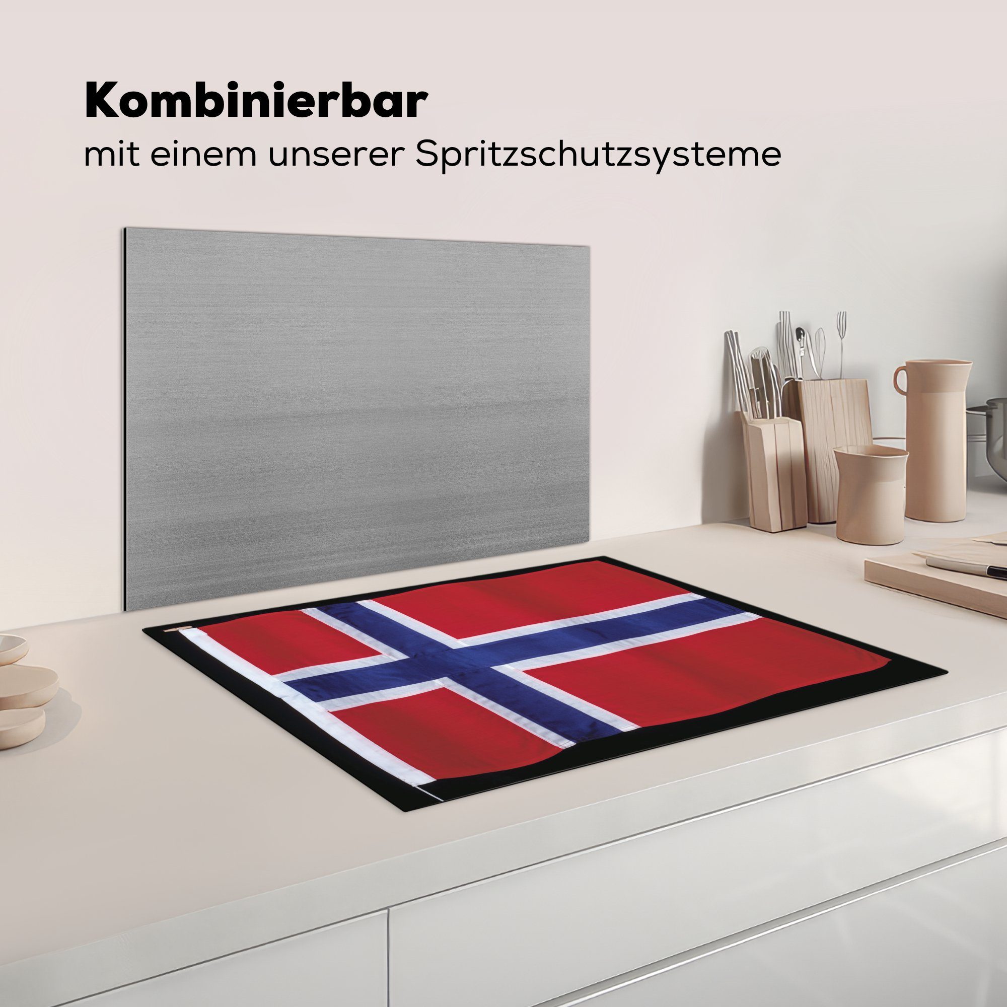 Arbeitsfläche nutzbar, Norwegen schwarzem Herdblende-/Abdeckplatte Flagge 70x52 auf Mobile tlg), Nahaufnahme cm, von MuchoWow (1 Hintergrund, Vinyl, Ceranfeldabdeckung der