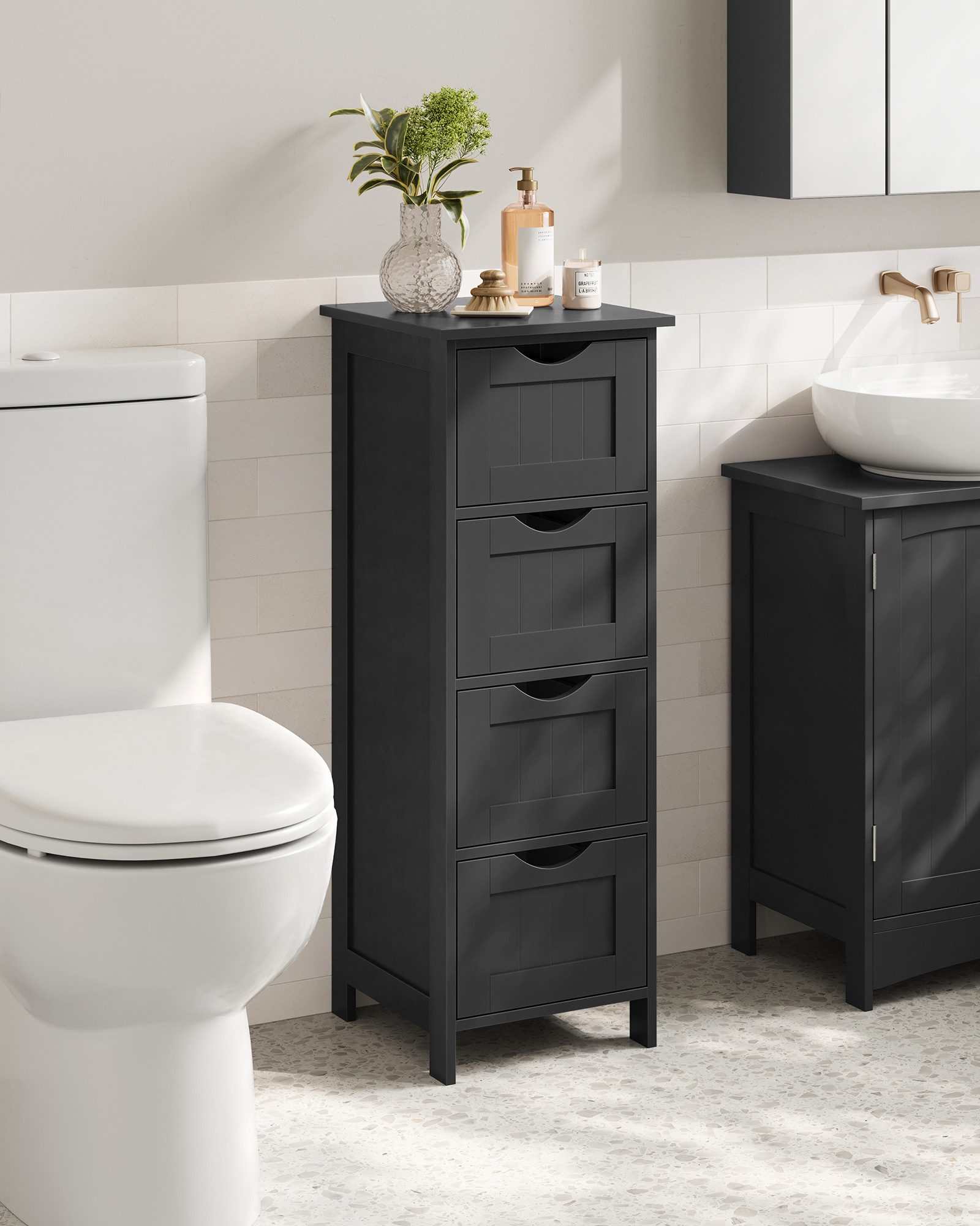 VASAGLE Badkommode Badezimmerschrank Badschrank Beistellschrank, mit 4 Schubladen